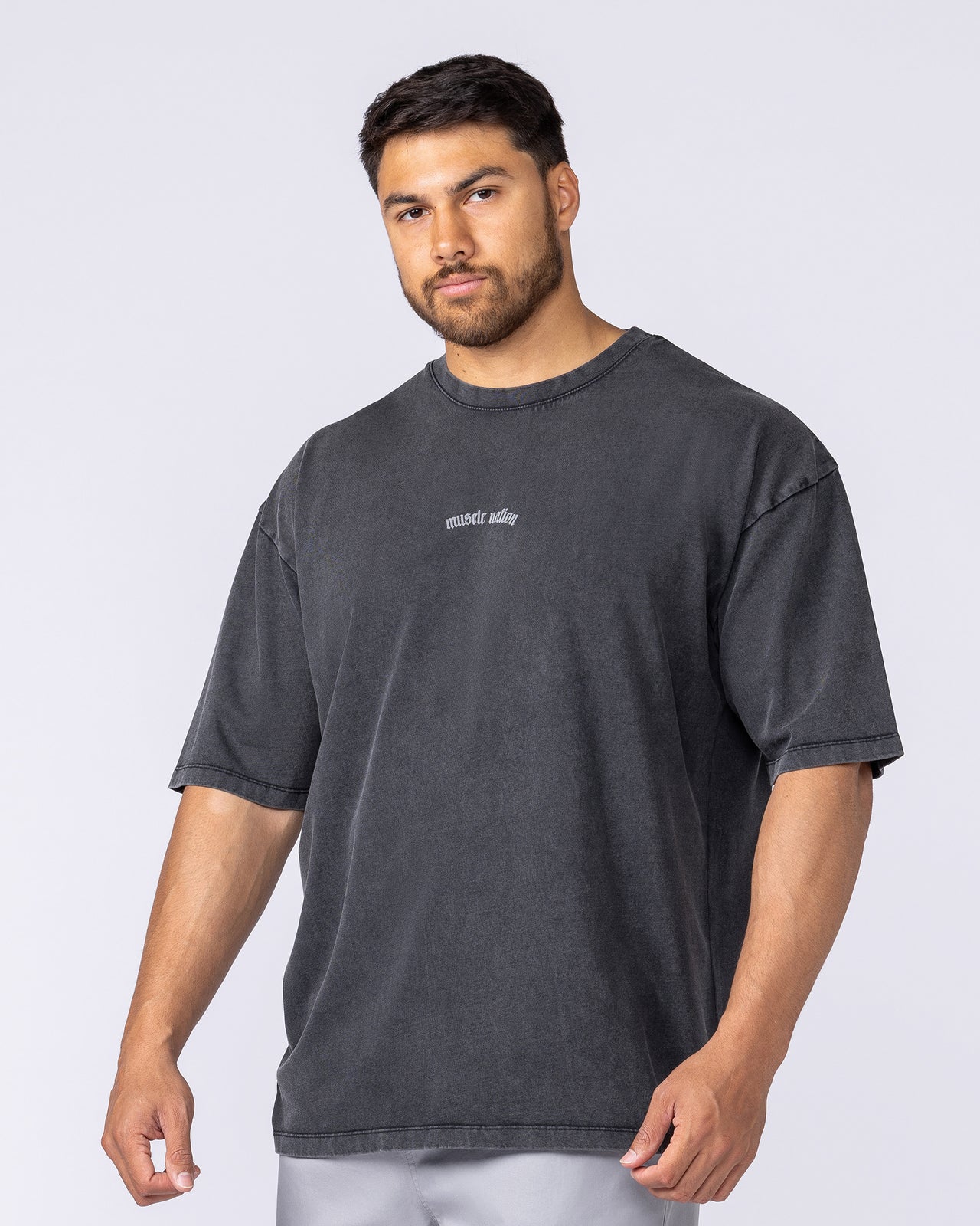 Lifting Club Oversized Vintage Tee Washed Black - Muscle Nation men's gym tee, view 4