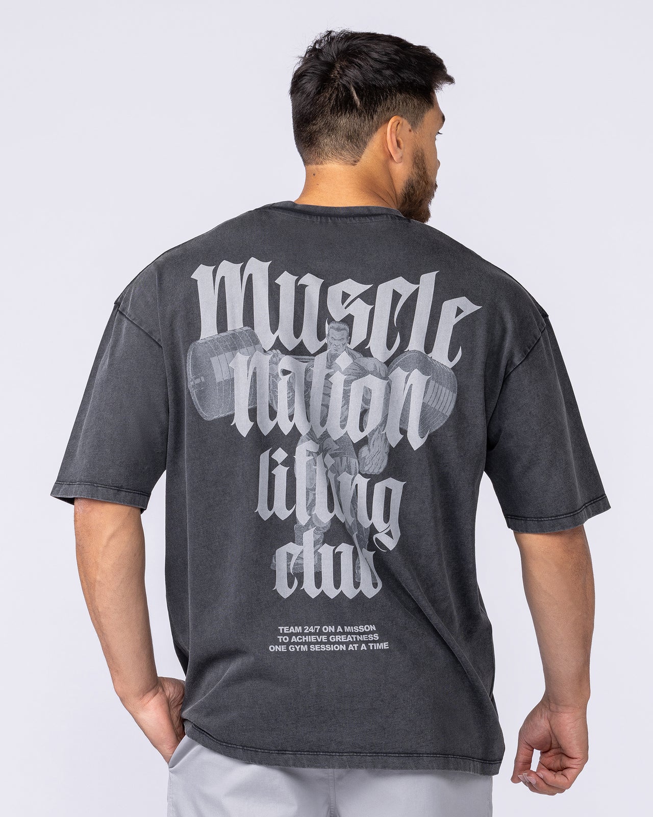 Lifting Club Oversized Vintage Tee Washed Black - Muscle Nation men's gym tee, view 3