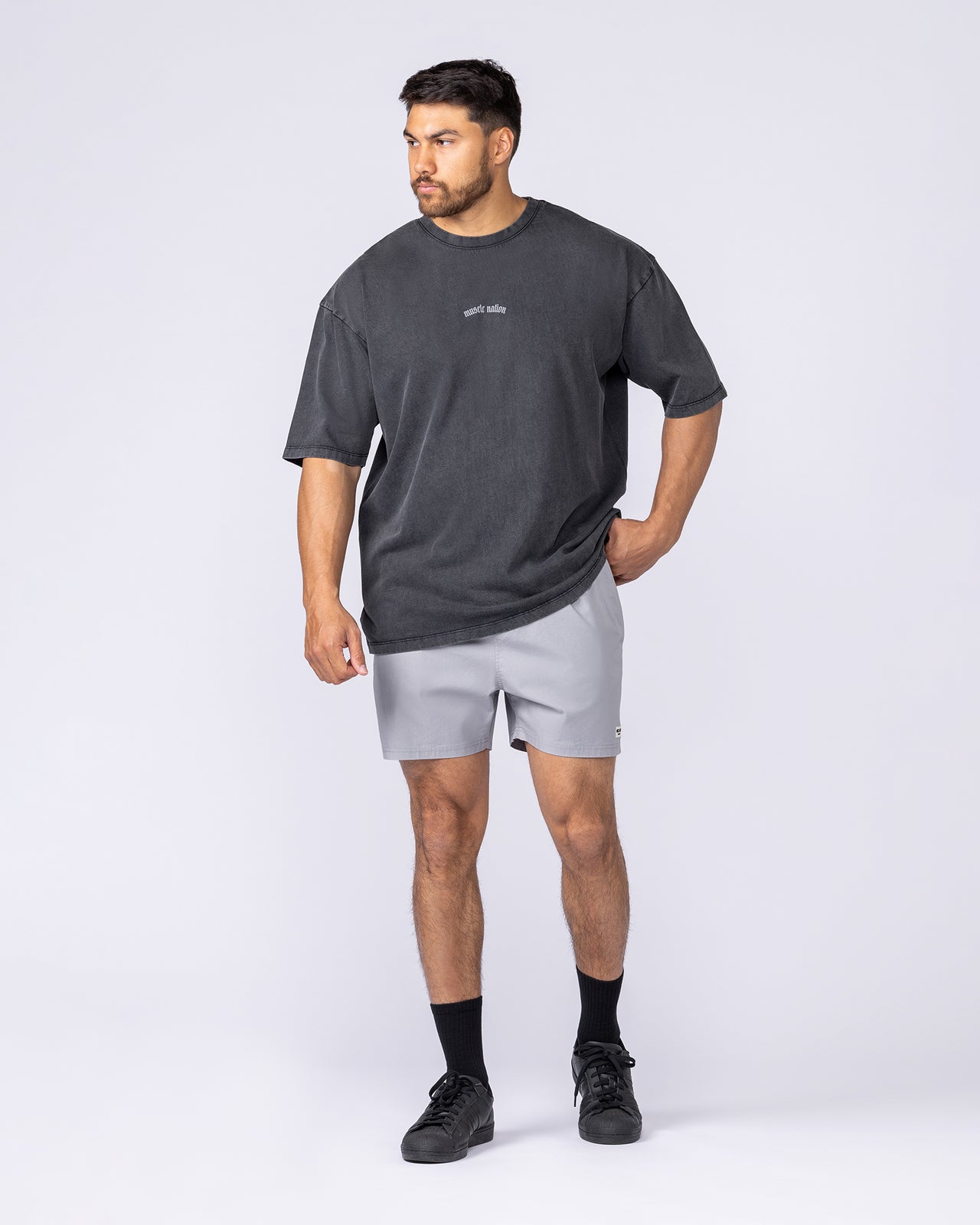 Lifting Club Oversized Vintage Tee Washed Black - Muscle Nation men's gym tee, view 6