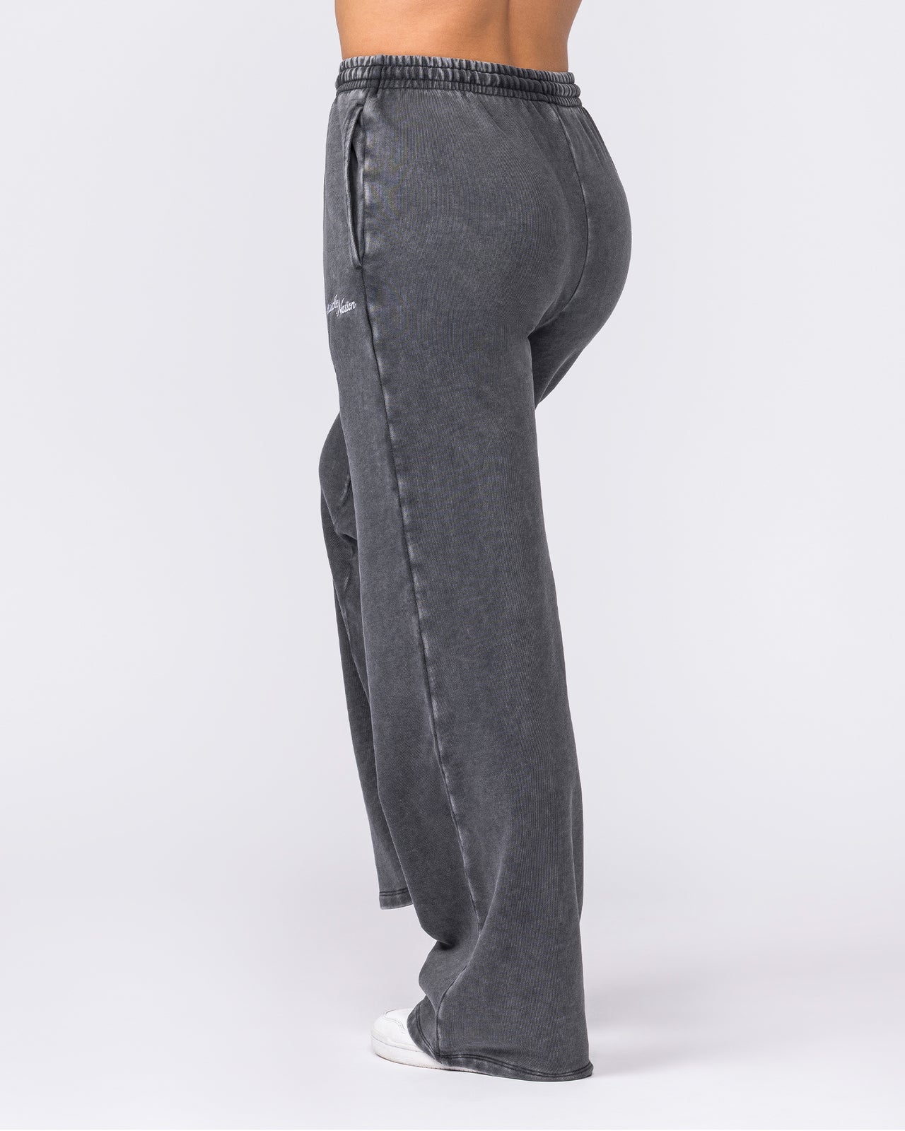Loopback Straight Leg Vintage Trackies Washed Black - Muscle Nation women's trackpants, view 2
