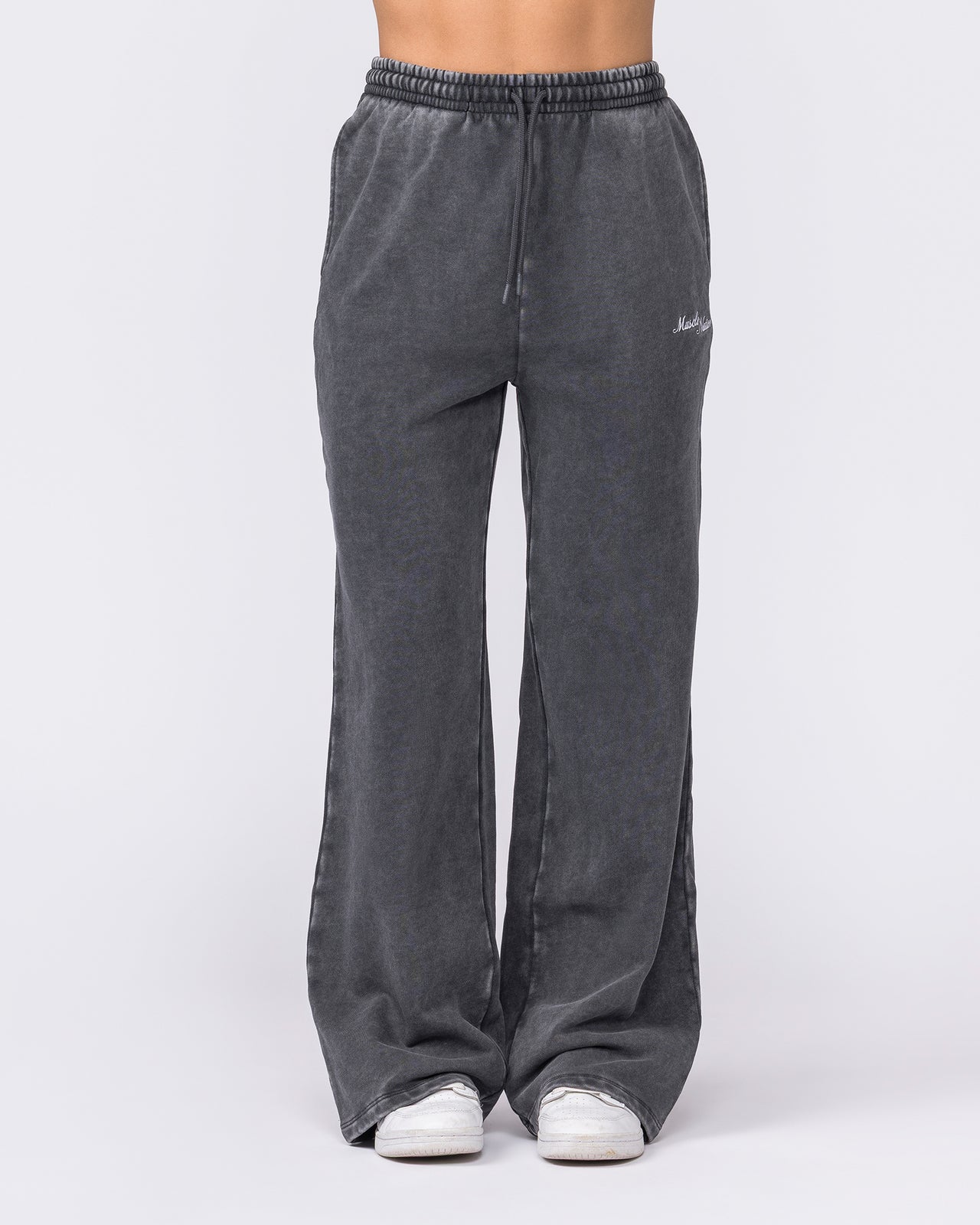 Loopback Straight Leg Vintage Trackies Washed Black - Muscle Nation women's trackpants, view 3