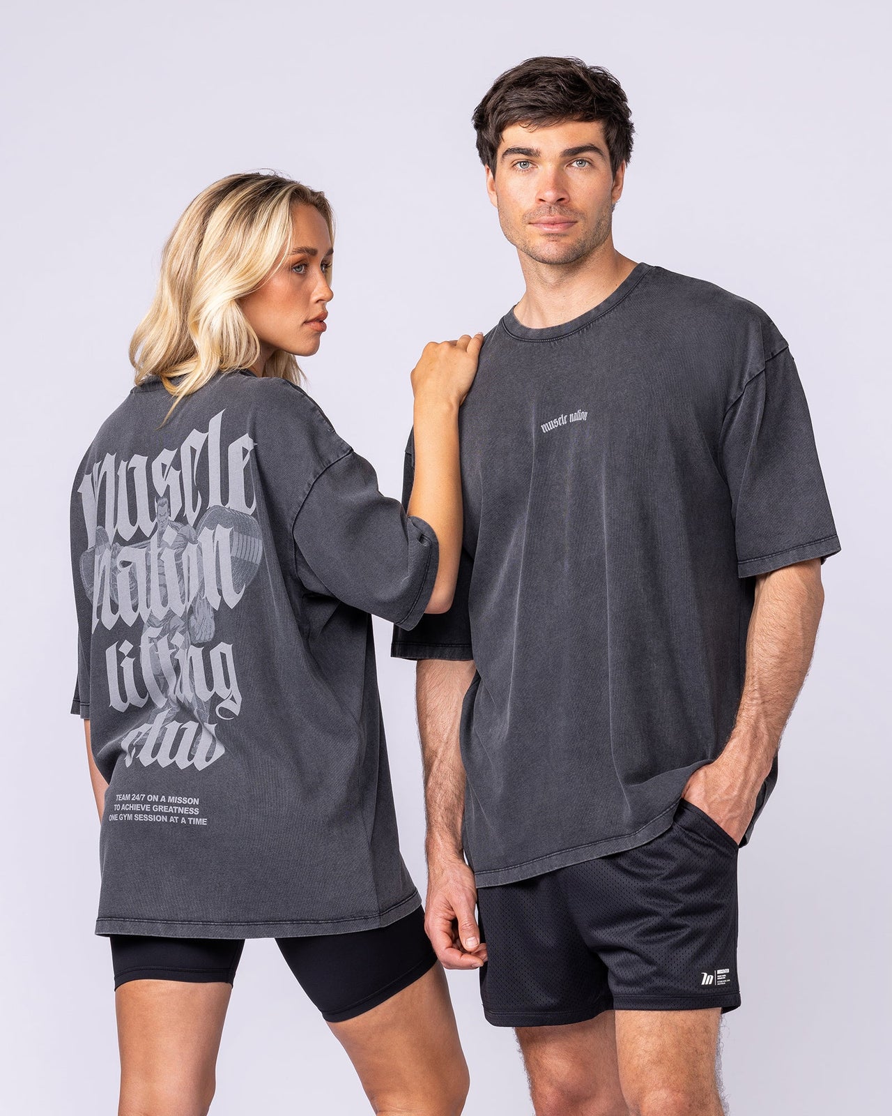 Lifting Club Oversized Vintage Tee Washed Black - Muscle Nation men's gym tee, view 7 | WOMENS-1