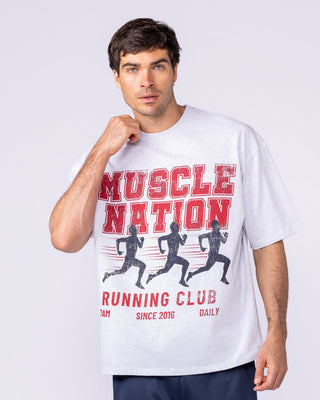 Mens Running Club Oversized Tee - Snow Grey Marl-T-Shirts-XS-1125181SNGRYMR-XS-MNAPPRL47547-1-Muscle Nation