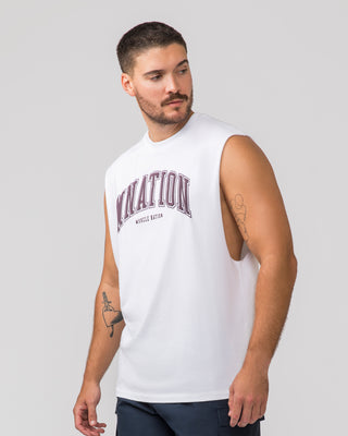Varsity Muscle Tank - White-Singlets & Tanks-S-042426WHT-S-MNAPPRL31013-2-Muscle Nation