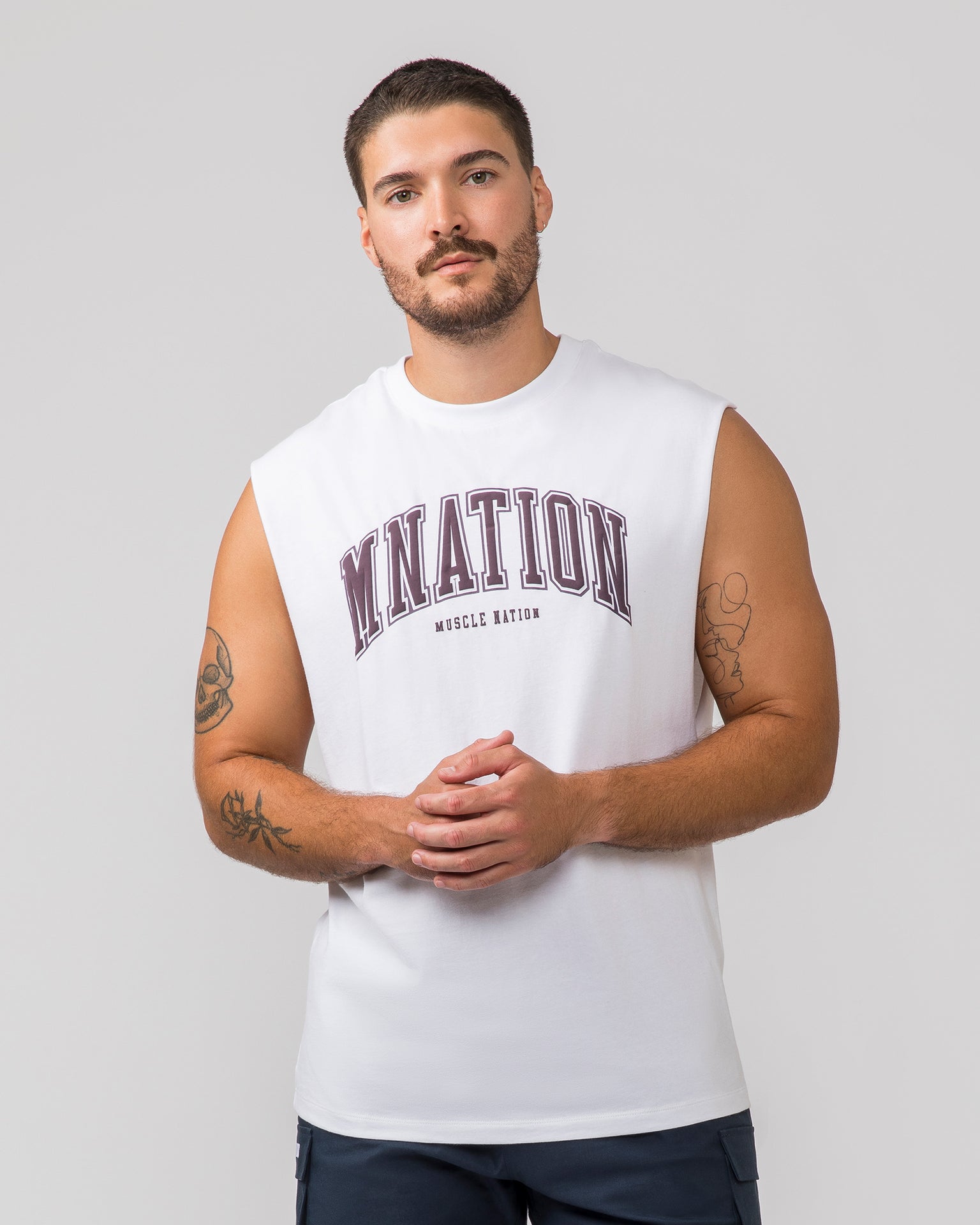 Varsity Muscle Tank - White-Singlets & Tanks-S-042426WHT-S-MNAPPRL31013-1-Muscle Nation
