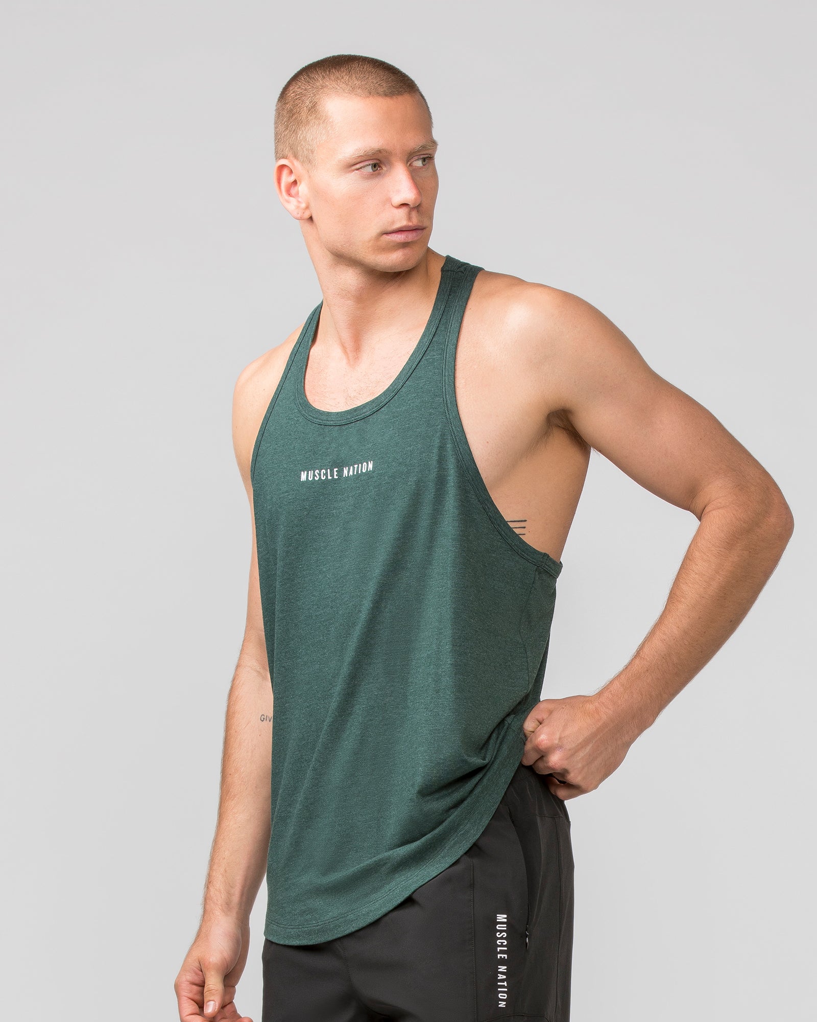 Striker Y Back Singlet - Forest Green Marl