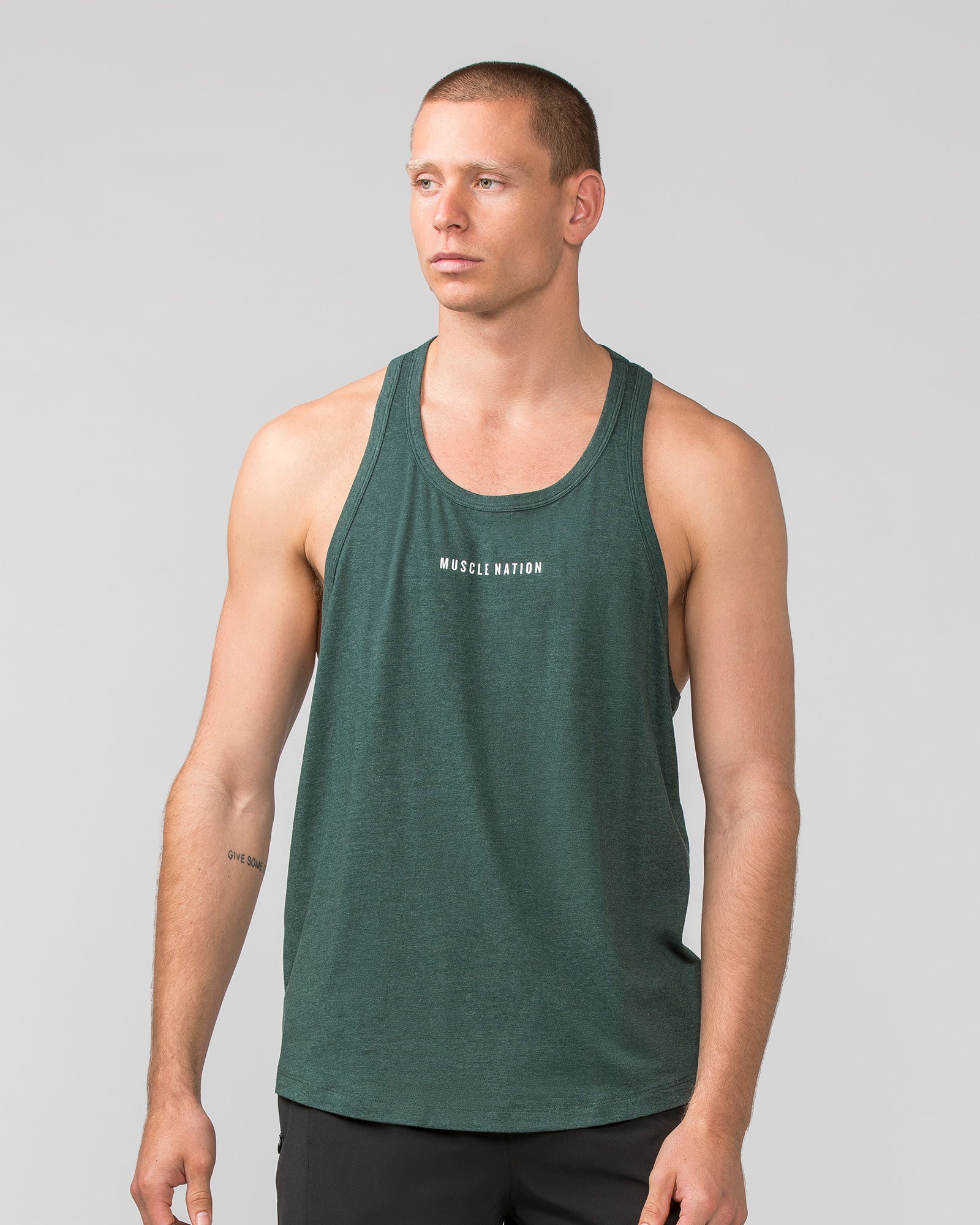 Striker Y Back Singlet - Forest Green Marl