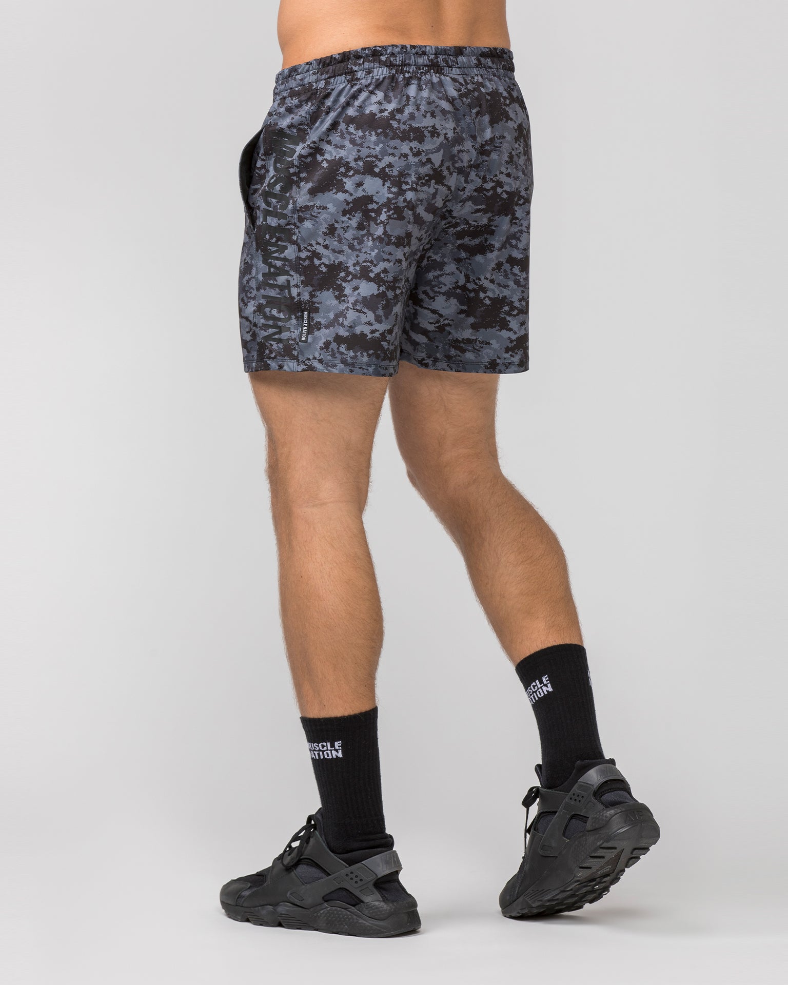 Function 4" Shorts - Grey/ Black Distressed Print-Shorts-S-062410GBDP-S-MNAPPRL31807-5-Muscle Nation