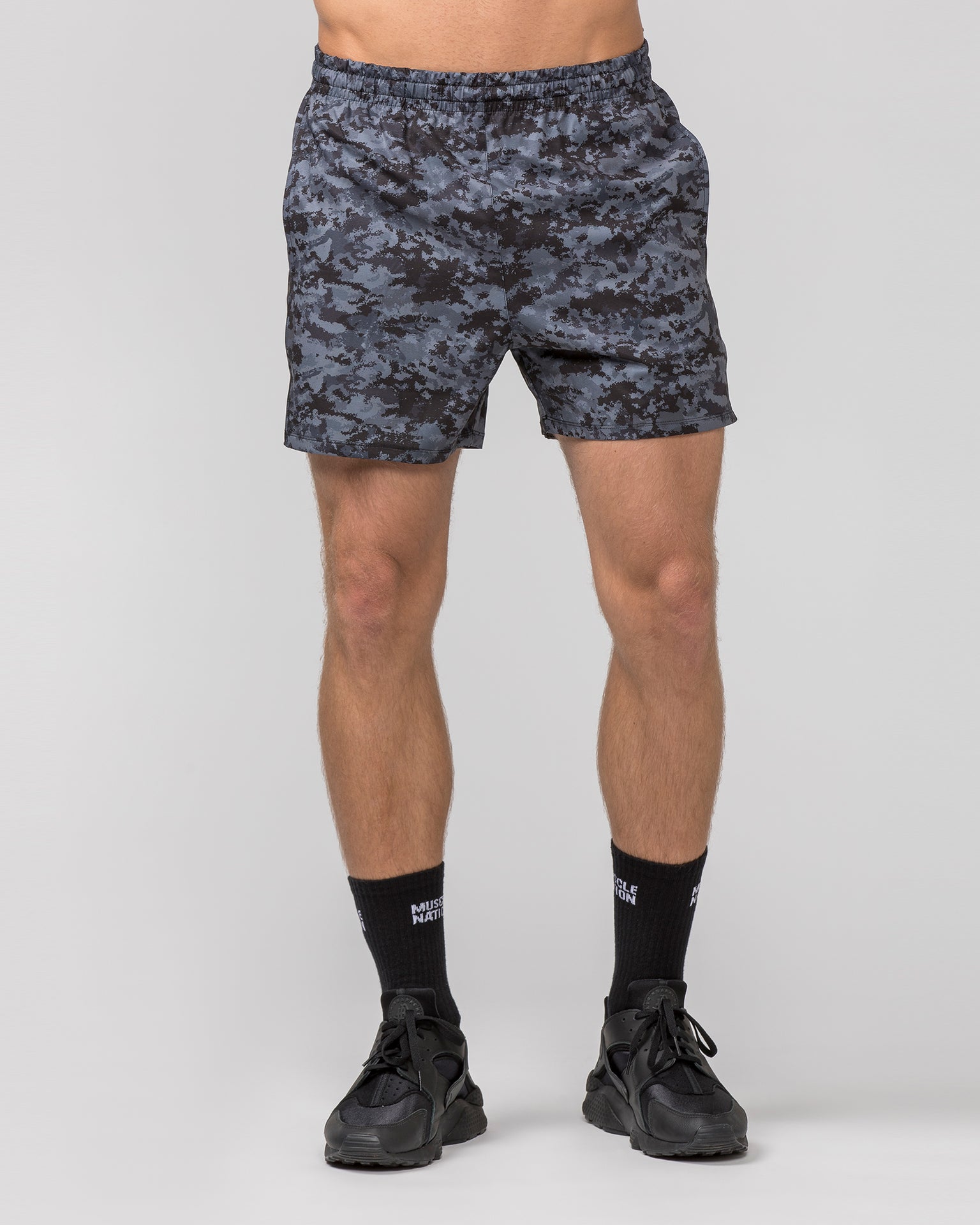 Function 4" Shorts - Grey/ Black Distressed Print-Shorts-S-062410GBDP-S-MNAPPRL31807-3-Muscle Nation