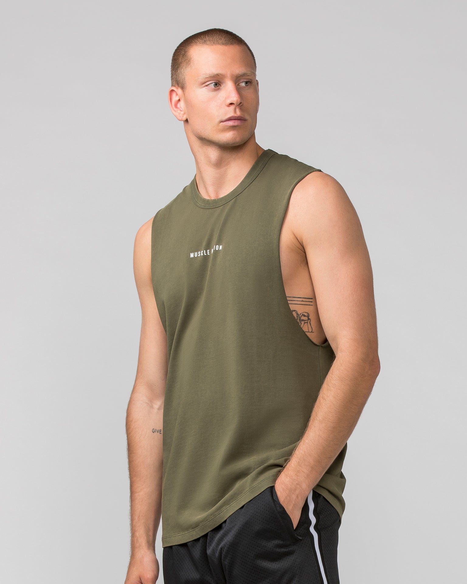 Ease Drop Arm Heavy Vintage Tank - Washed Dark Khaki-Singlets & Tanks-S-112255WHDRKH-S-MNAPPRL18584-2-Muscle Nation