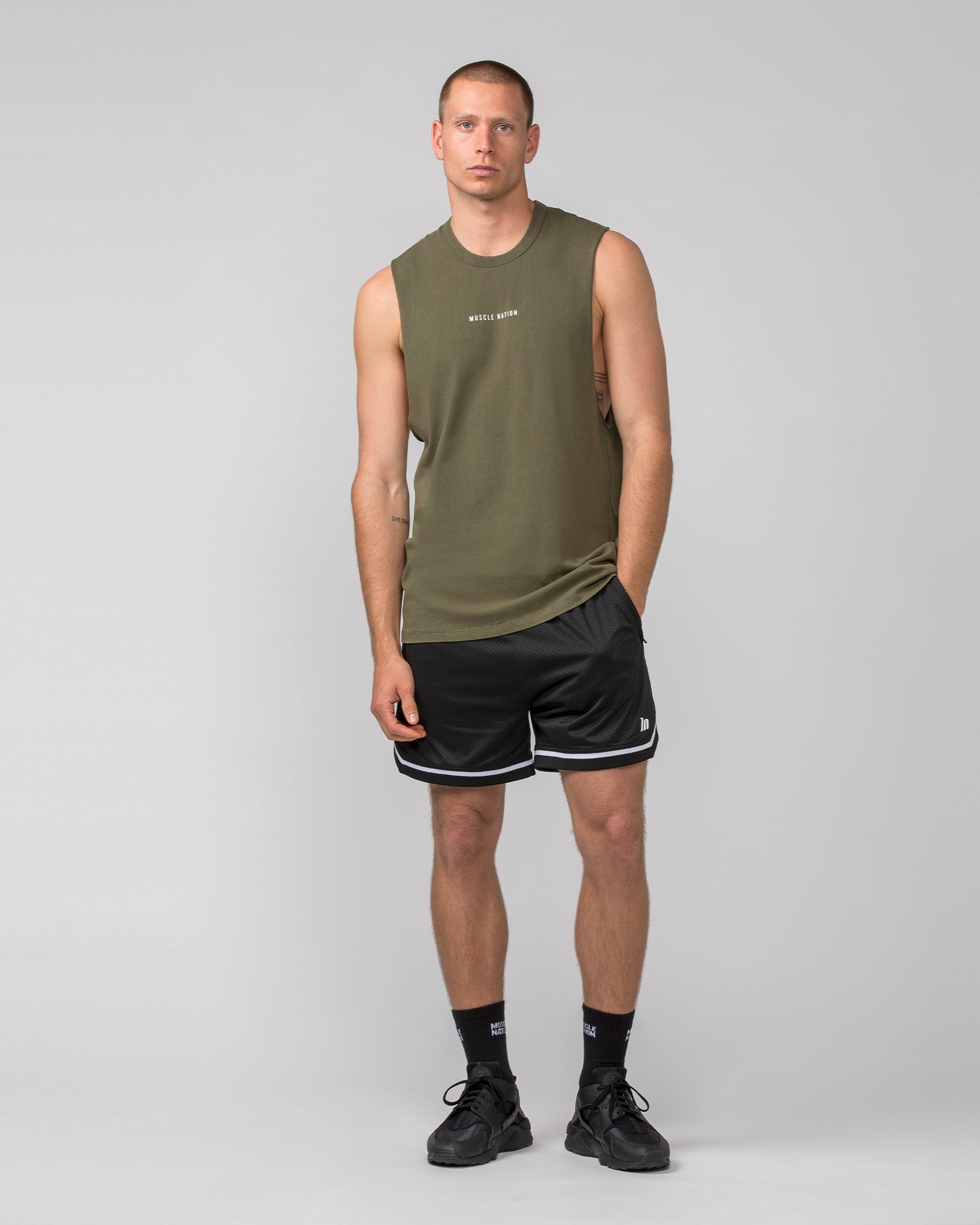 Ease Drop Arm Heavy Vintage Tank - Washed Dark Khaki-Singlets & Tanks-S-112255WHDRKH-S-MNAPPRL18584-5-Muscle Nation