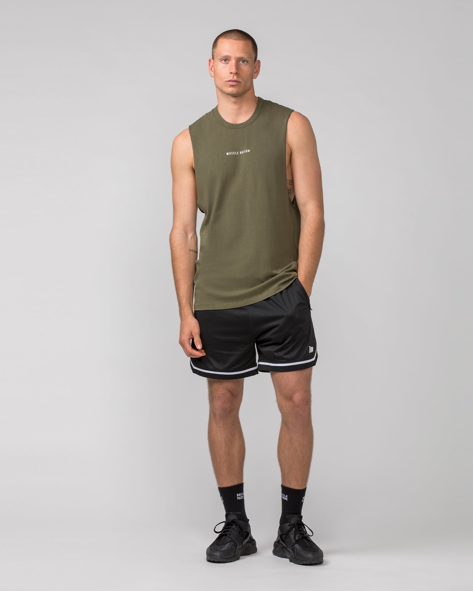 Ease Drop Arm Heavy Vintage Tank - Washed Dark Khaki