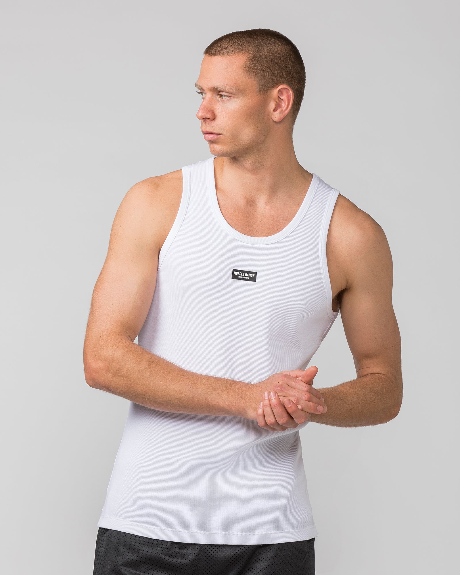 Rib Fitted Training Tank - White