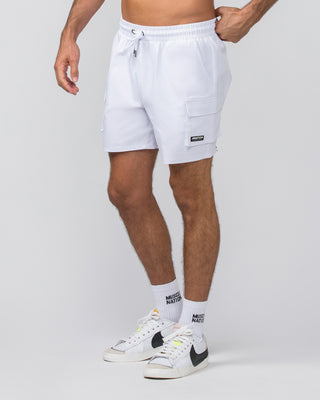 Daily Cargo 5" Shorts - White-Shorts-S-042346WHT-S-MNAPPRL30903-1-Muscle Nation