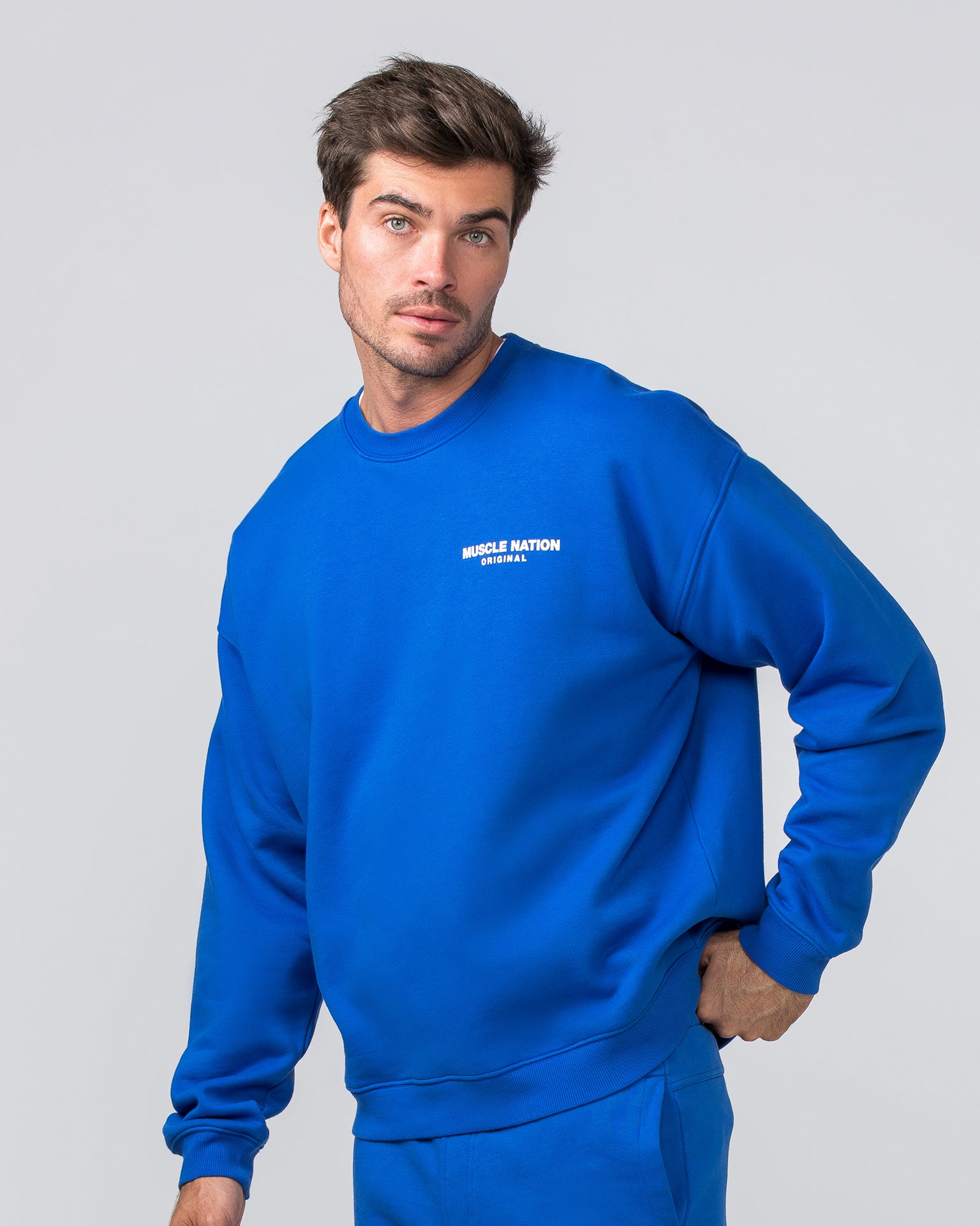 Worldwide Crew Pullover - Bondi Blue-Jumpers & Hoodies-XS-022442BONDIBLU-XS-MNAPPRL30626-4-Muscle Nation