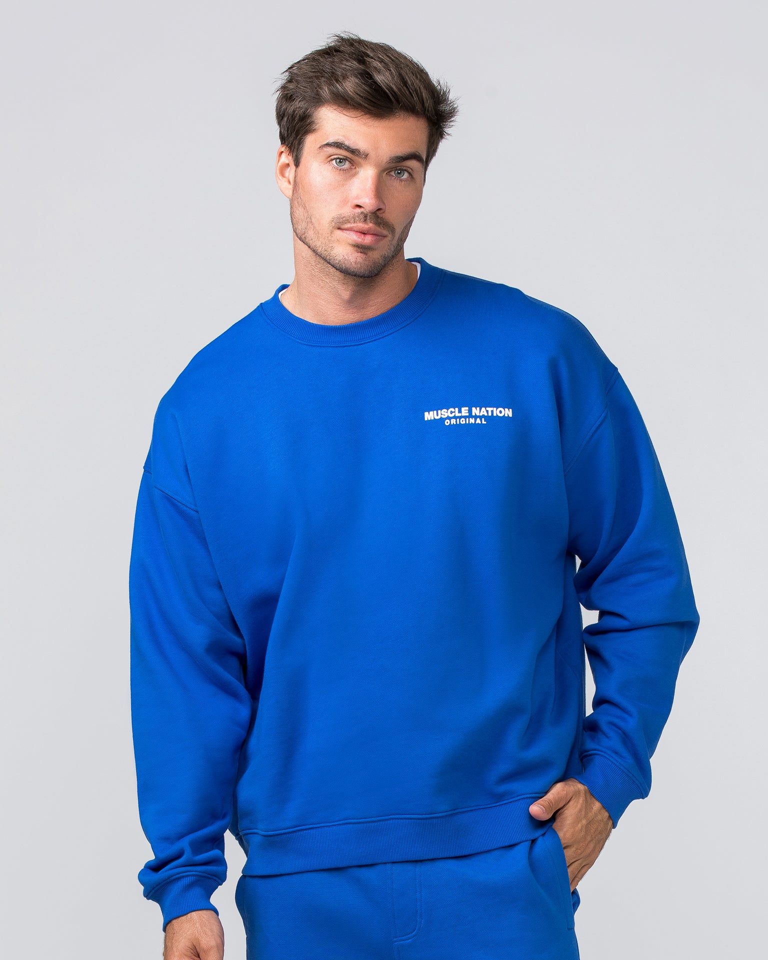 Worldwide Crew Pullover - Bondi Blue-Jumpers & Hoodies-XS-022442BONDIBLU-XS-MNAPPRL30626-2-Muscle Nation
