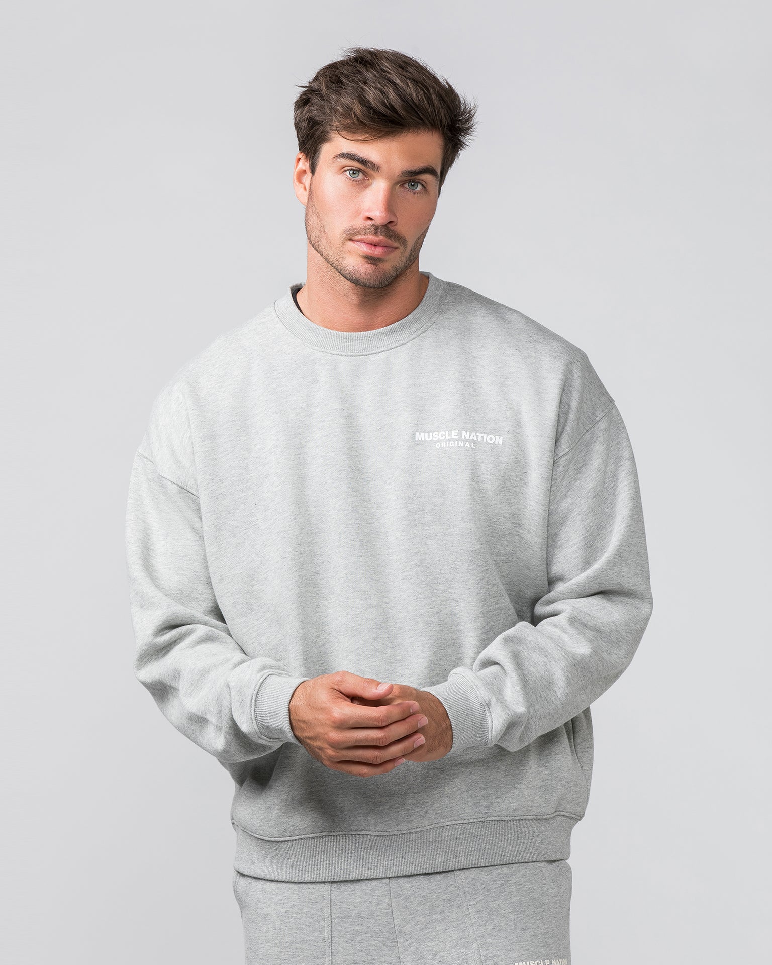 Worldwide Crew Pullover - Grey Marl-Jumpers & Hoodies-XS-022442GRYMRL-XS-MNAPPRL30618-2-Muscle Nation