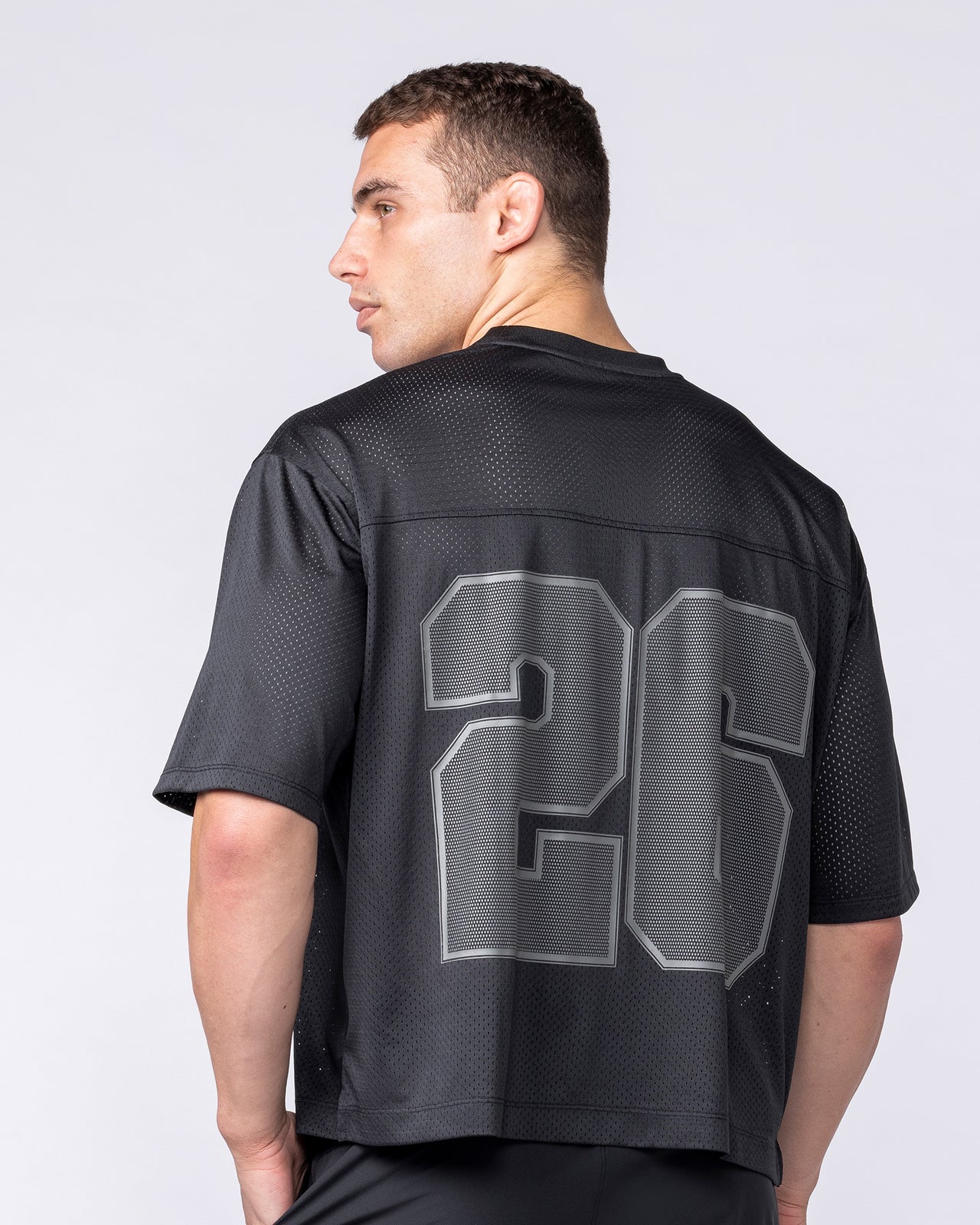 Mesh Boxy Cropped Oversized Tee - Black