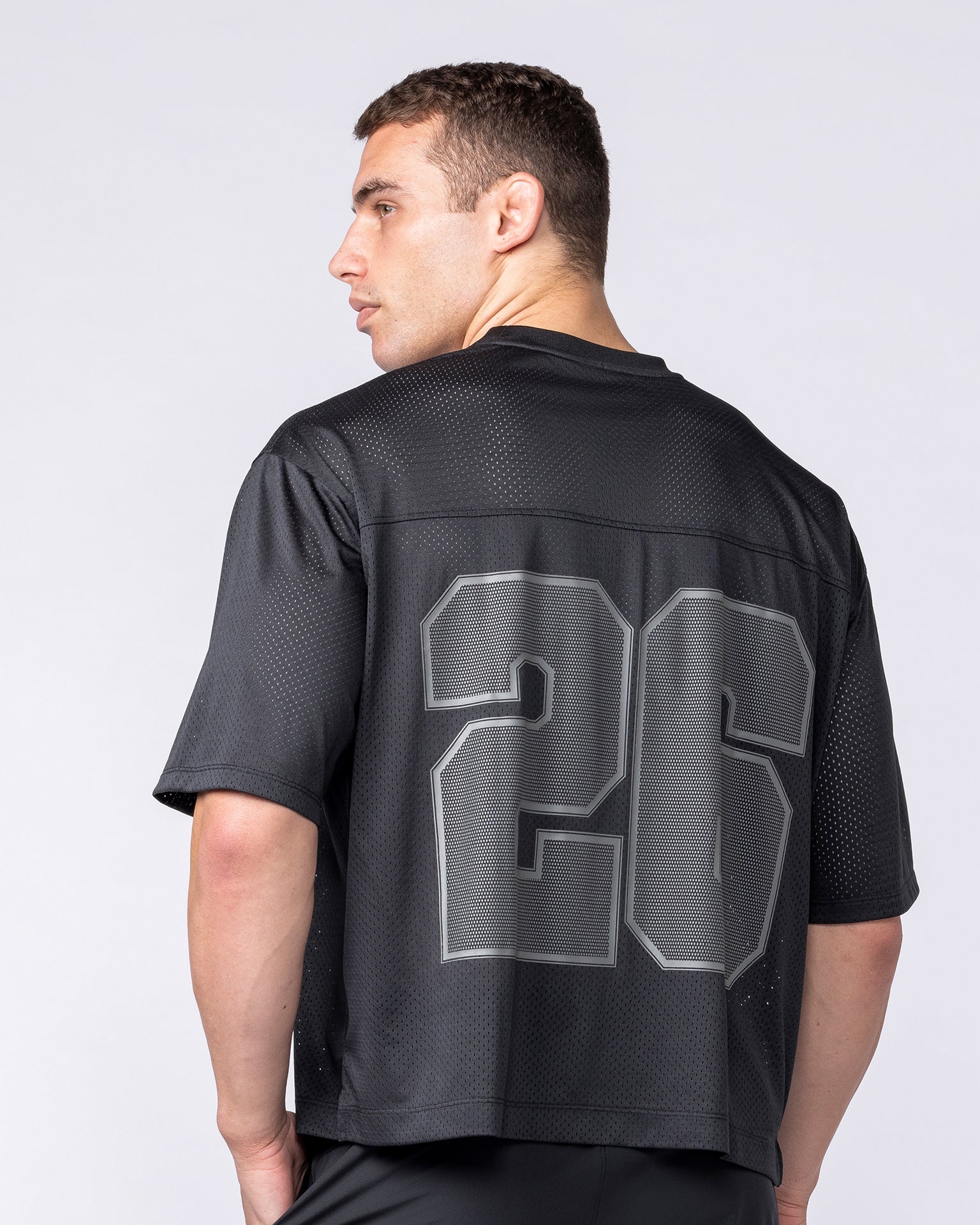 Mesh Boxy Cropped Oversized Tee - Black