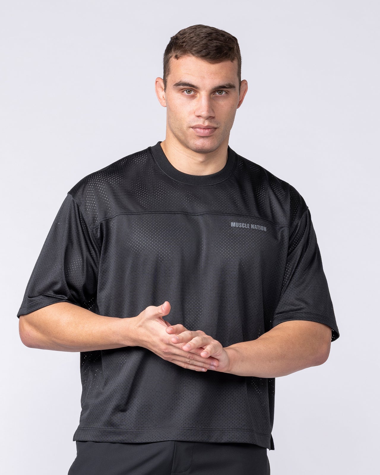 Mesh Boxy Cropped Oversized Tee - Black