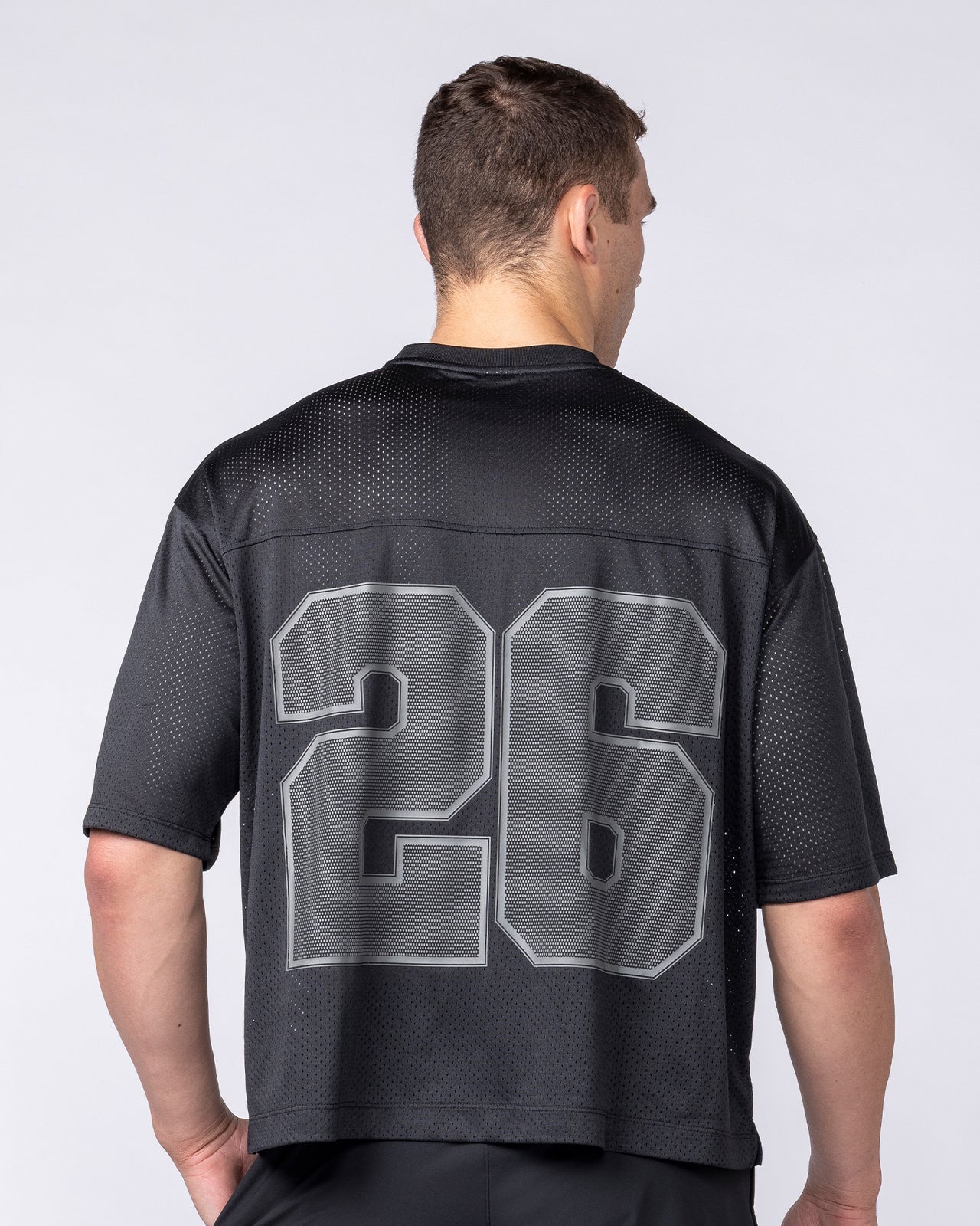 Mesh Boxy Cropped Oversized Tee - Black