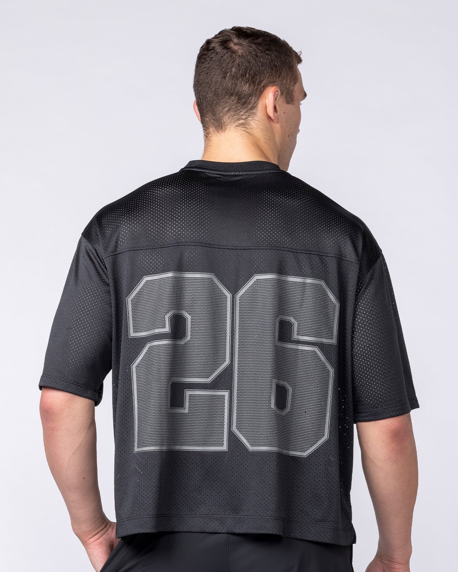 Mesh Boxy Cropped Oversized Tee - Black