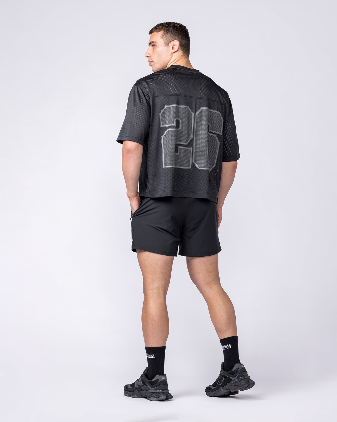 Mesh Boxy Cropped Oversized Tee - Black