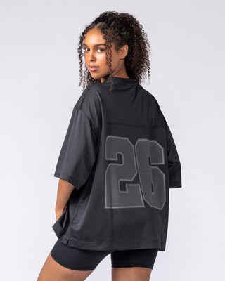 Mesh Boxy Cropped Oversized Tee - Black