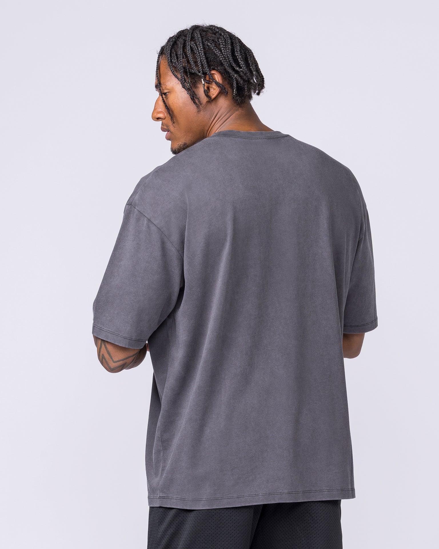 Metalcore Oversized Vintage Tee in Washed Dark Tornado - Muscle Nation men's gym tee, view 3