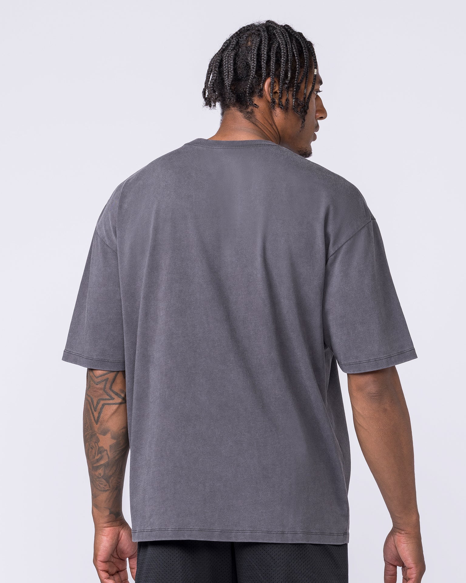 Metalcore Oversized Vintage Tee in Washed Dark Tornado - Muscle Nation men's gym tee, view 5