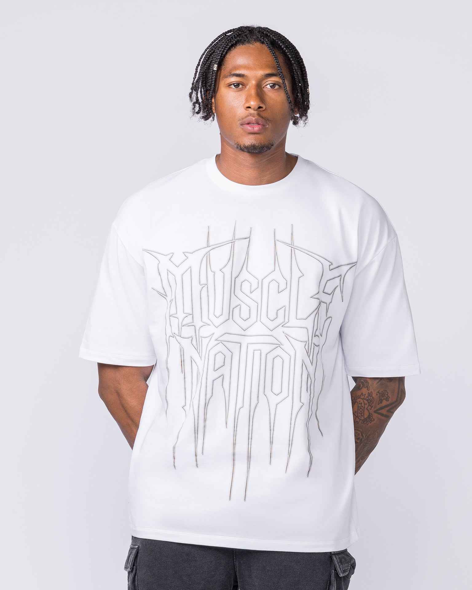 Metalcore Oversized Tee - White-T-Shirts-XS-022627WHT-XS-MNAPPRL48736-2-Muscle Nation