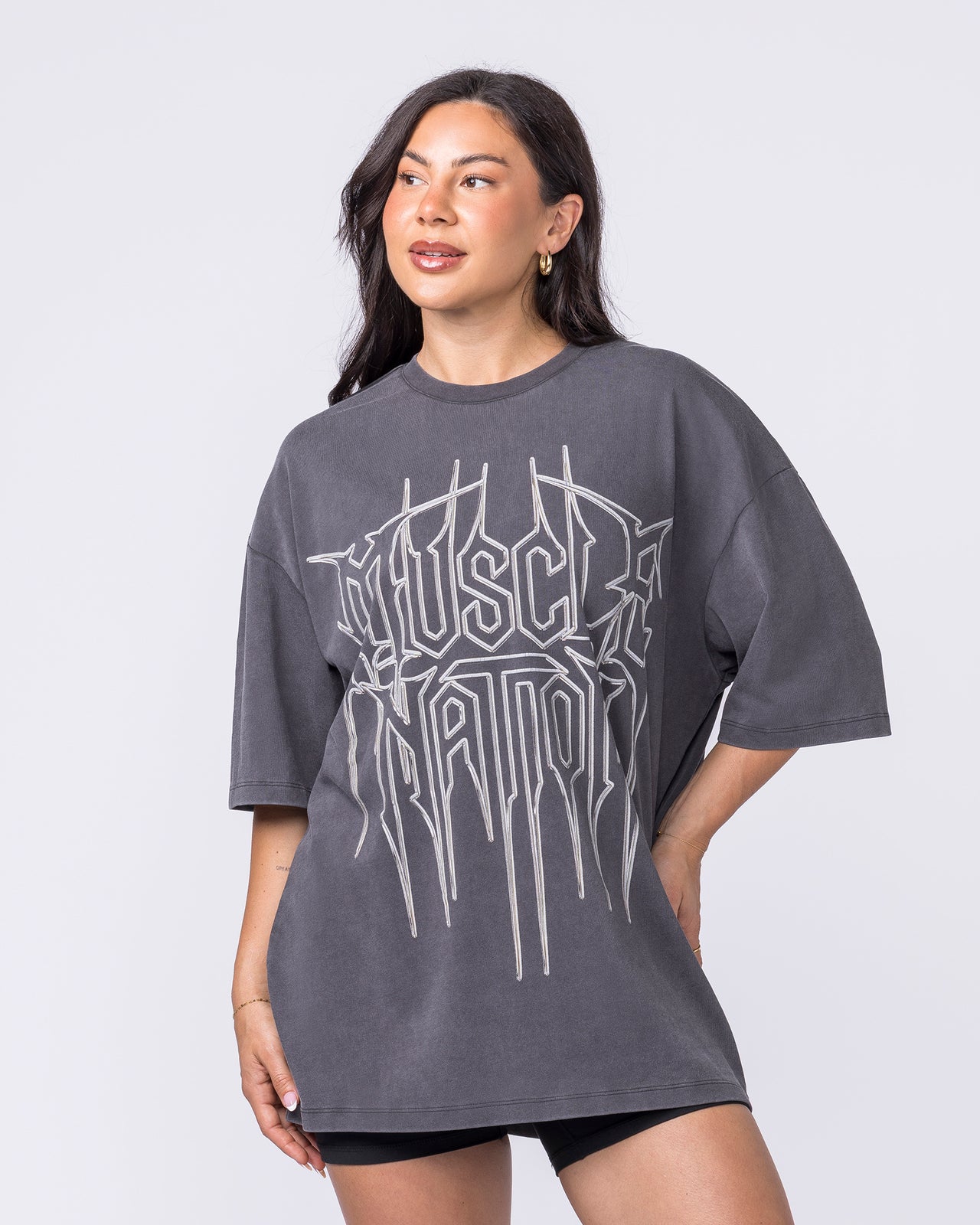 Metalcore Oversized Vintage Tee in Washed Dark Tornado - Muscle Nation men's gym tee, view 8
