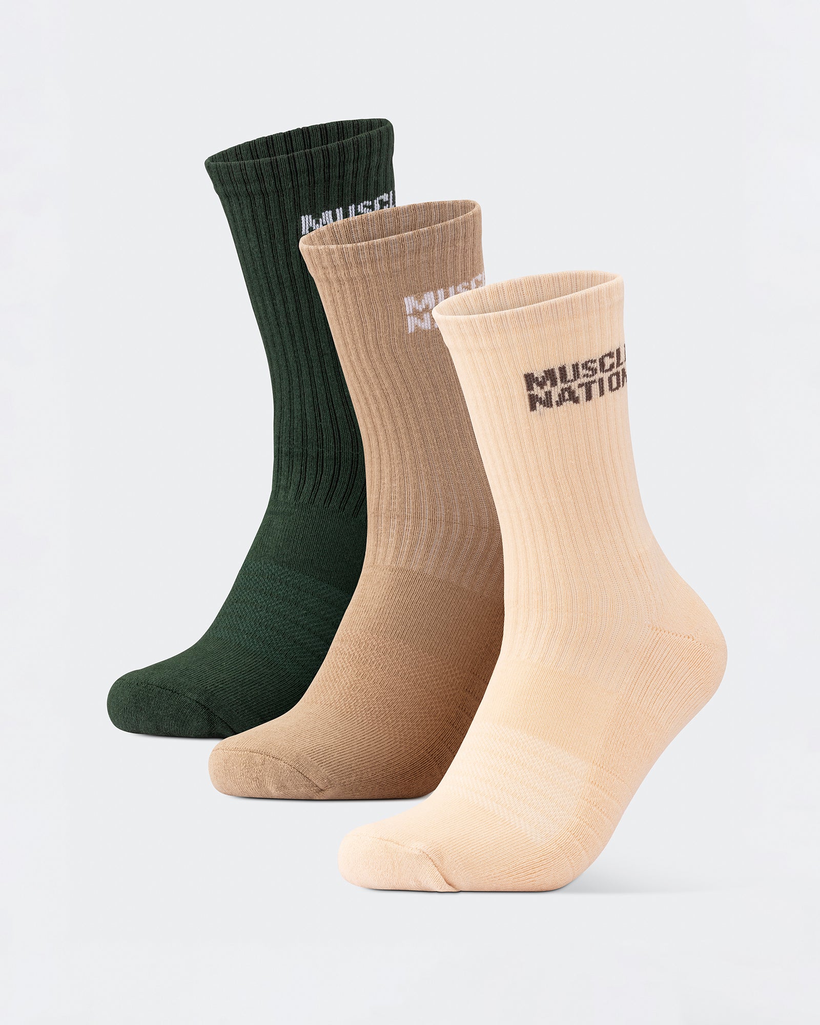 Mens Essential Crew Socks (3x Pack) - Cream / Eggshell / Evergreen-Socks-Cream / Eggshell / Evergreen-AC112336CRMEGGEGRN-ONE-MNAPPRL26514-1-Muscle Nation