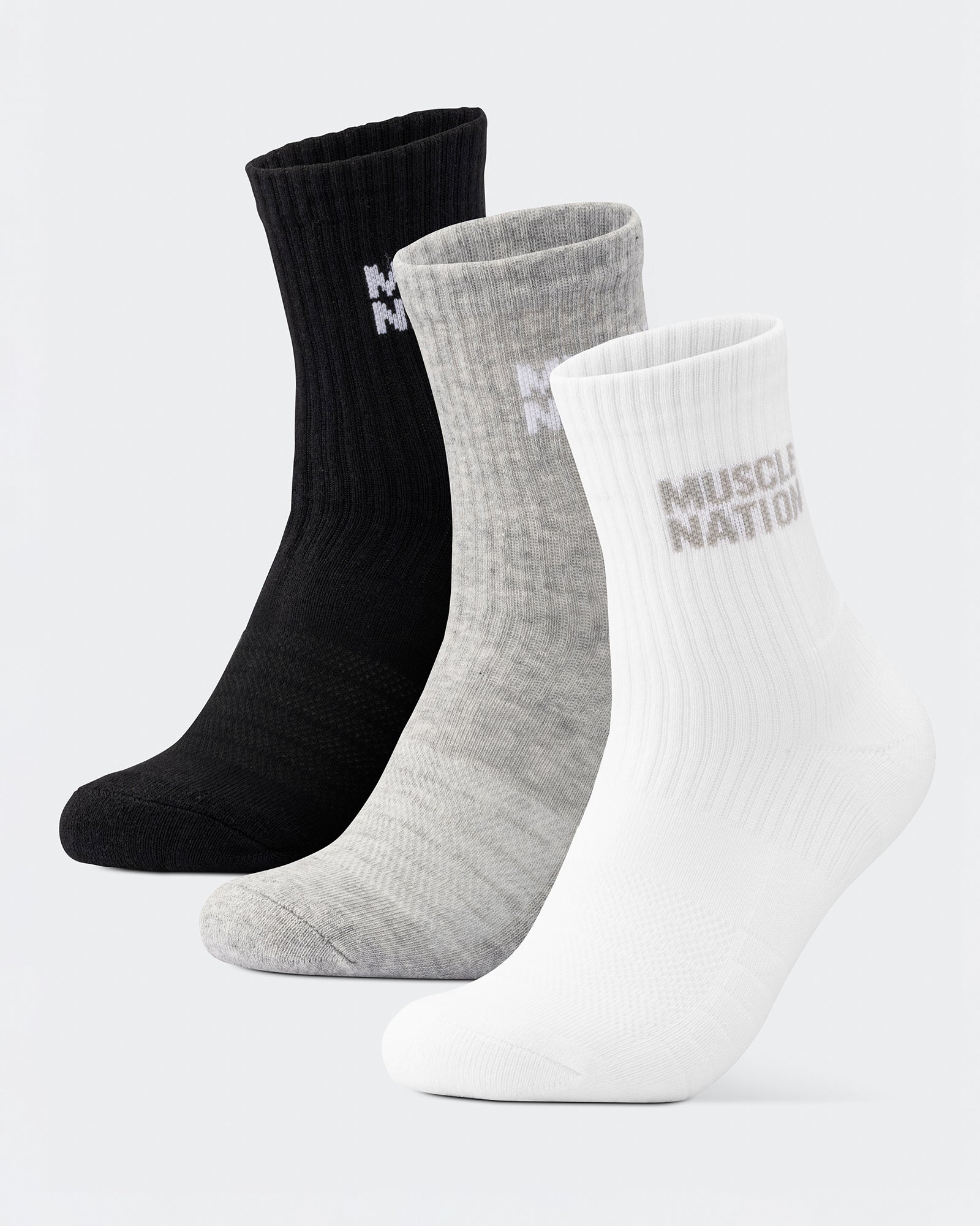 Womens Essential Crew Socks (3x Pack) - White / Grey Marl / Black-Socks-White / Grey Marl / Black-AC092310WHTGRYMARBLCK-ONE-MNAPPRL26518-1-Muscle Nation