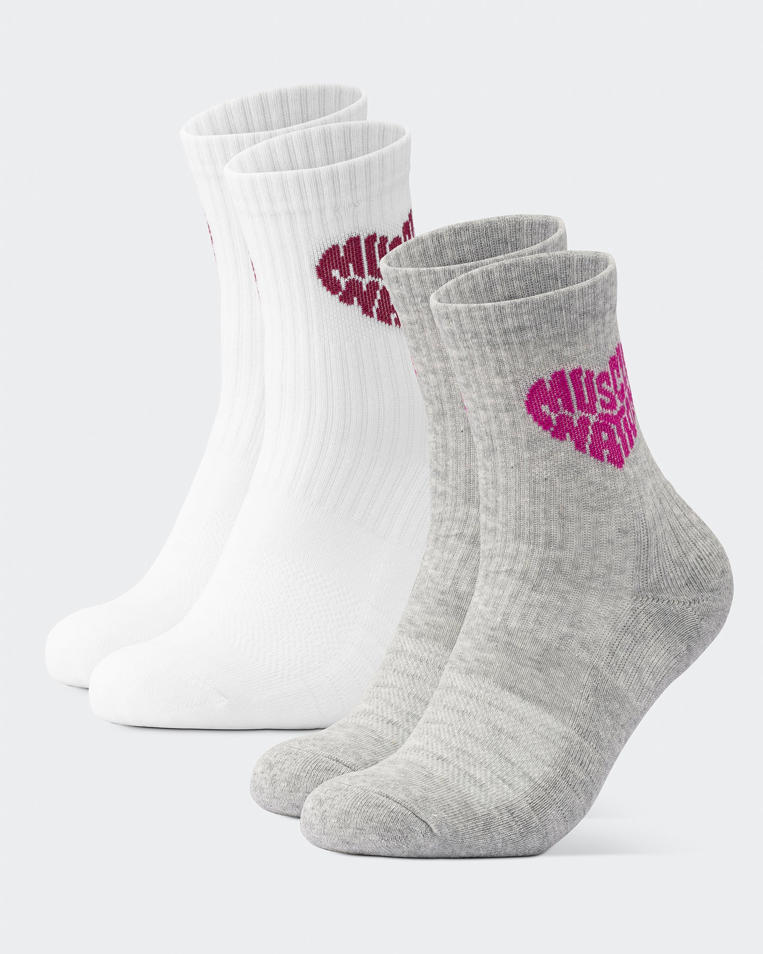 Womens Heart Crew Sock (2X Pack) - White / Grey Marl-Socks-ACC1125234WHTGMRL-MNAPPRL47937-1-Muscle Nation