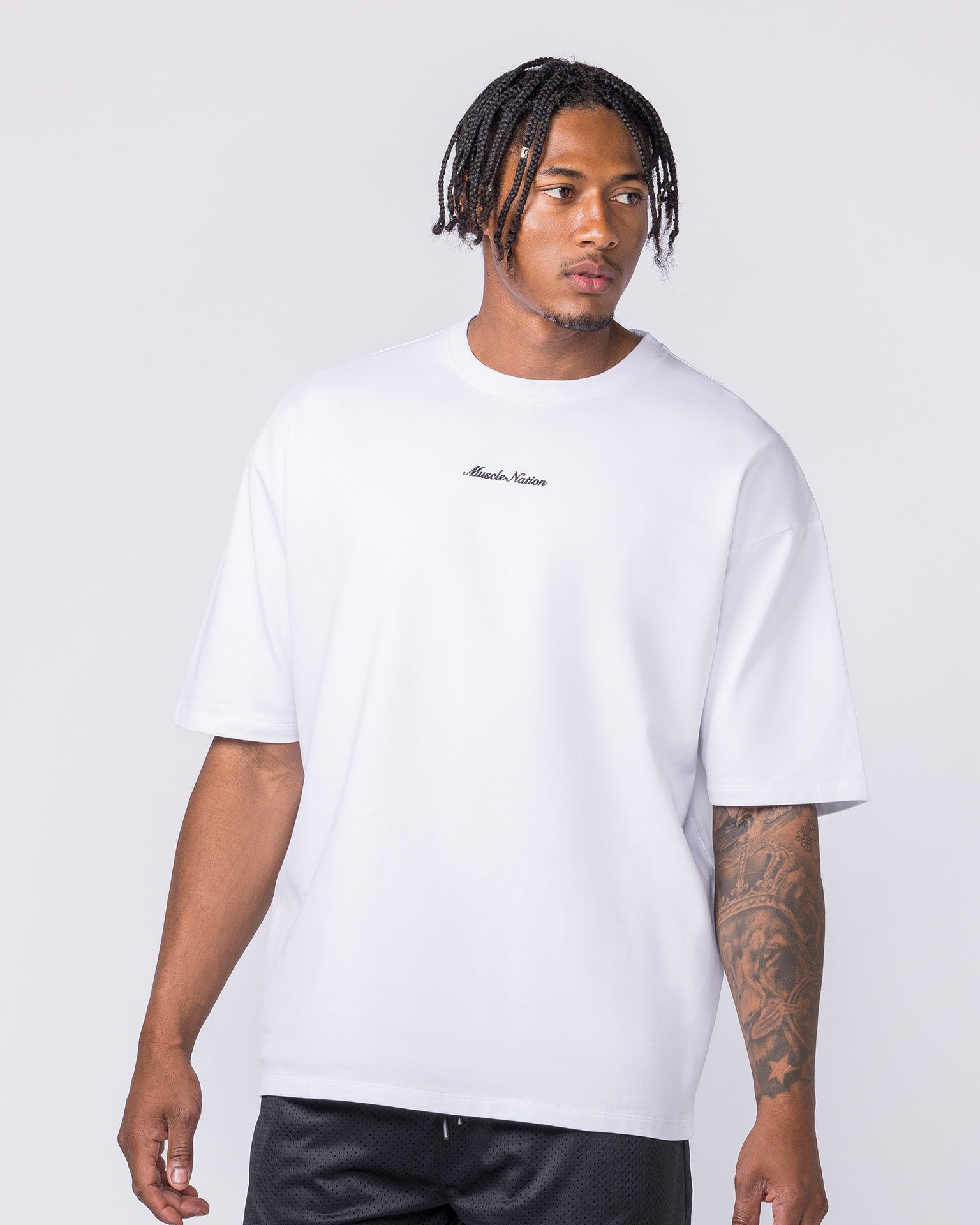 MN Loopback Oversized Tee - White-T-Shirts-XS-012610WHT-XS-MNAPPRL48180-2-Muscle Nation