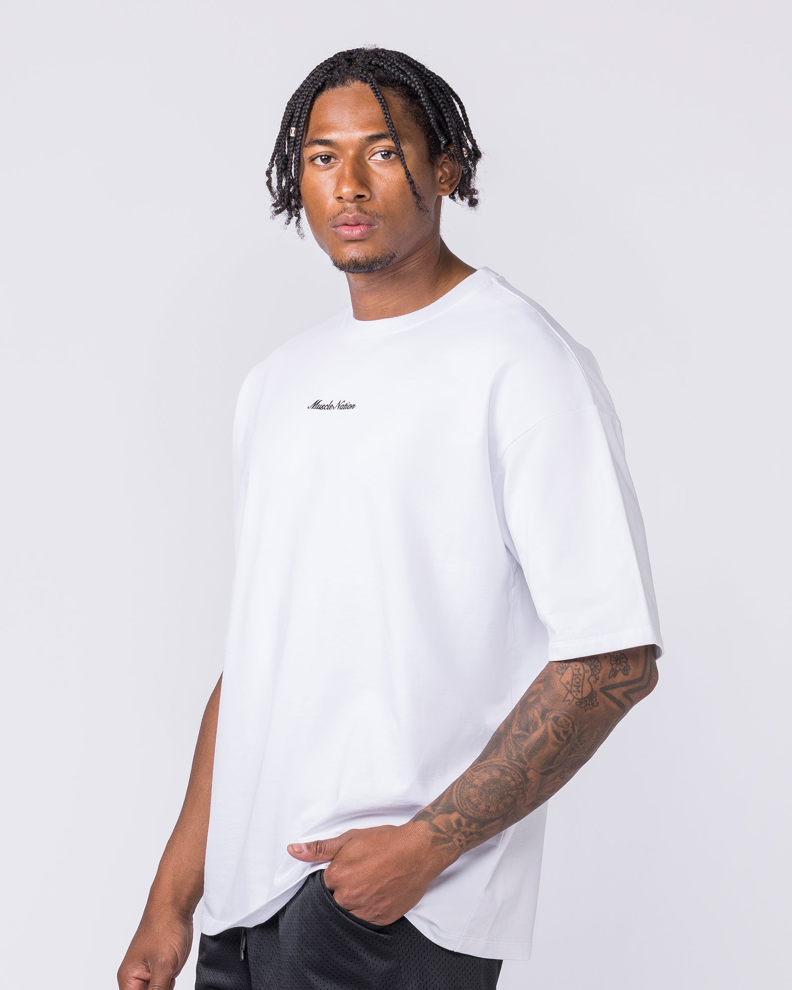 MN Loopback Oversized Tee - White-T-Shirts-XS-012610WHT-XS-MNAPPRL48180-4-Muscle Nation