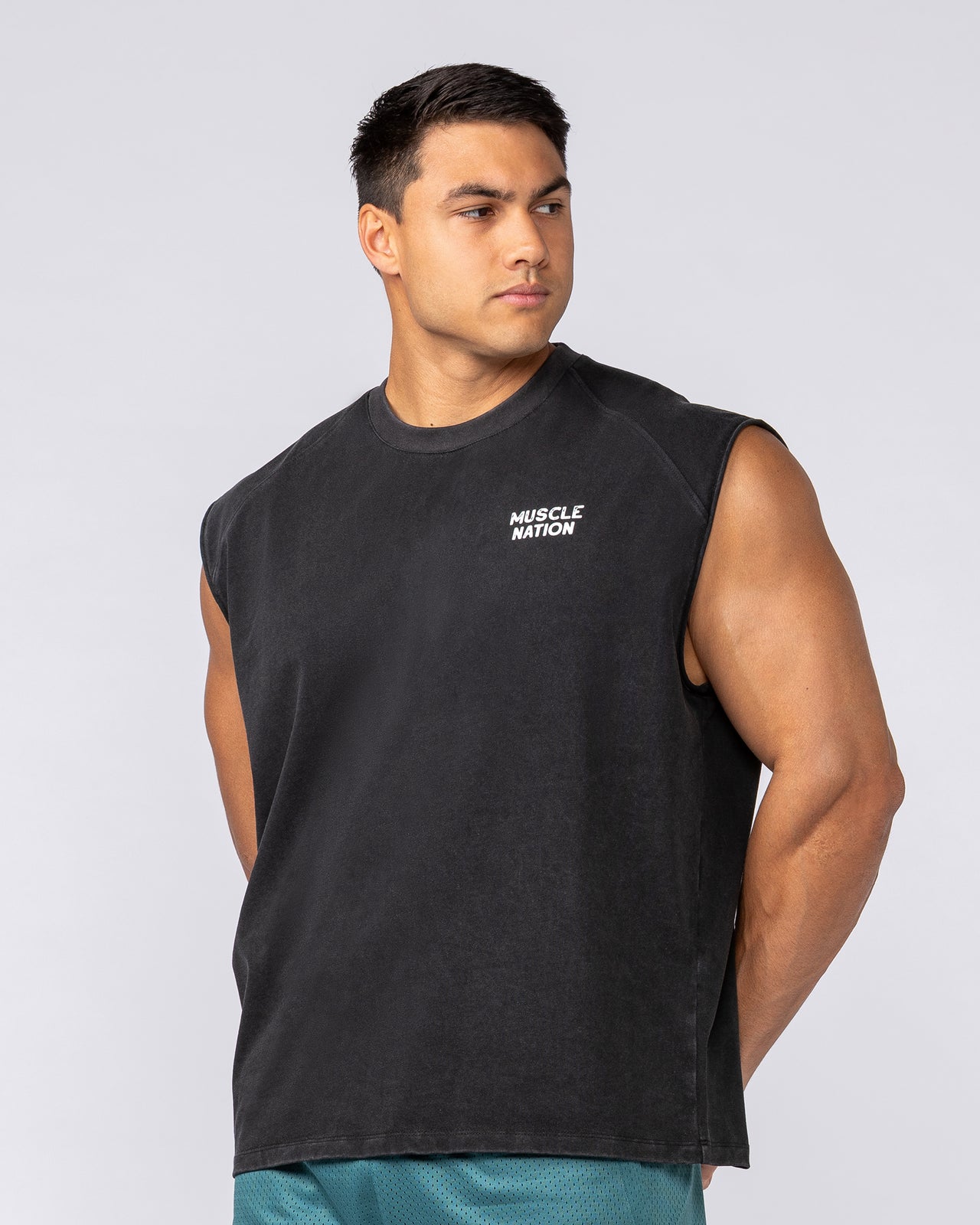 MNation Co Vintage Boxy Muscle Tank Washed Black - Muscle Nation men's muscle tank, view 3