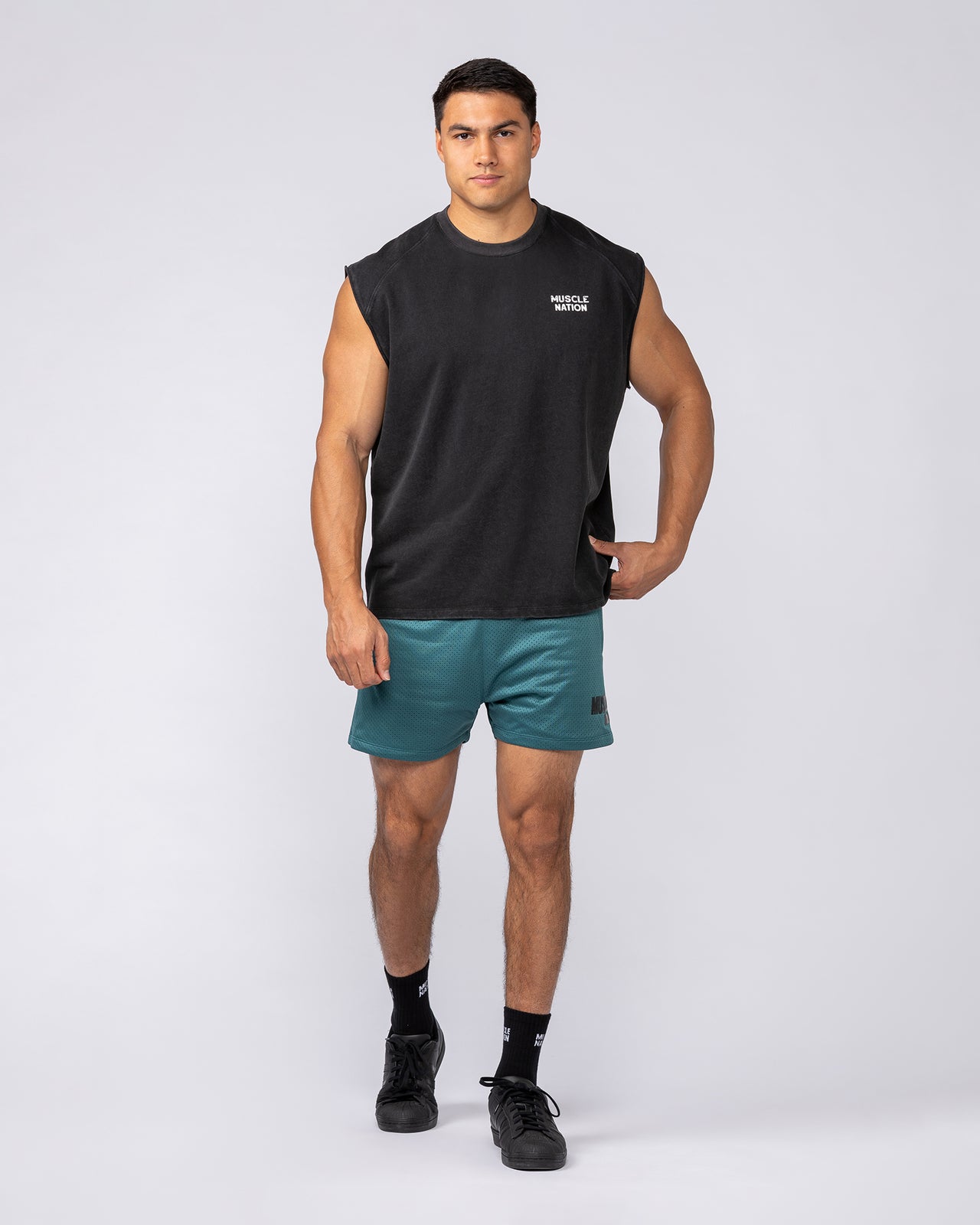 MNation Co Vintage Boxy Muscle Tank Washed Black - Muscle Nation men's muscle tank, view 6