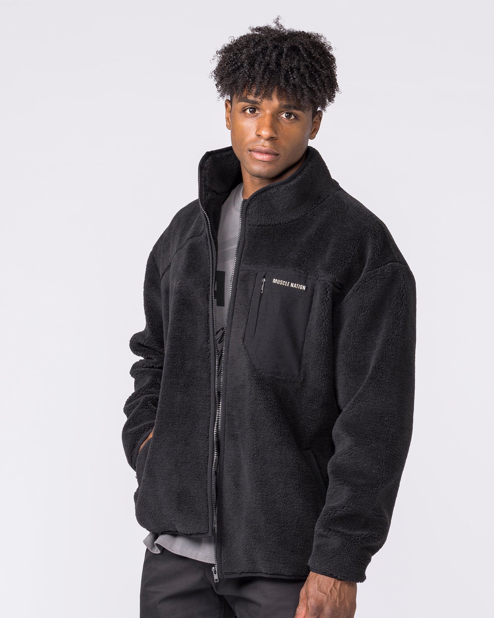 Nomad Sherpa Zip Through Jacket Black | Men's Jacket | Muscle Nation