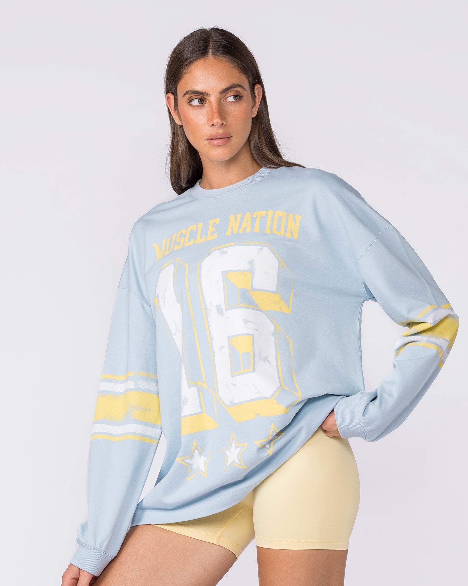 Numero Loopback Oversized Long Sleeve Top - Blue Bell-Long Sleeve T-Shirts-XXS-032615BLBL-XXS-MNAPPRL49395-4-Muscle Nation