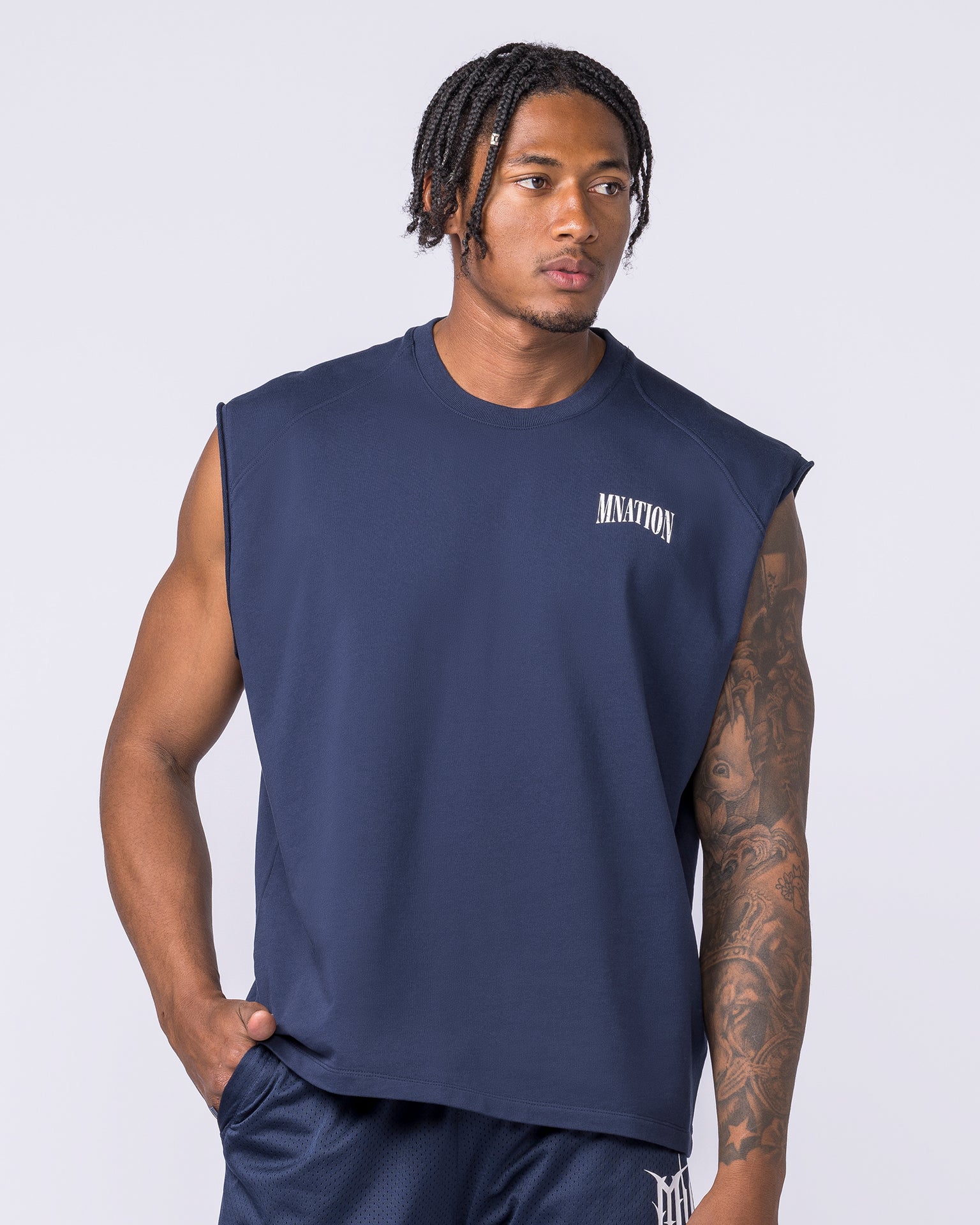 Off Duty Boxy Muscle Tank - Navy-Singlets & Tanks-S-022621NAVY-S-MNAPPRL48670-2-Muscle Nation