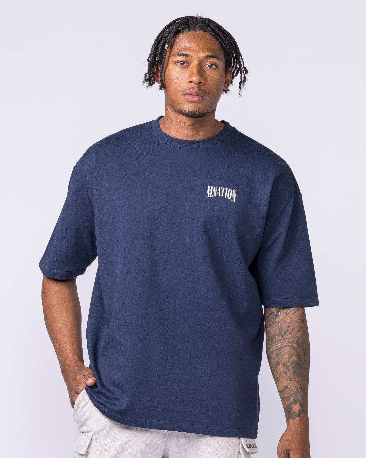 Off Duty Oversized Tee in Navy - Muscle Nation men's gym tee