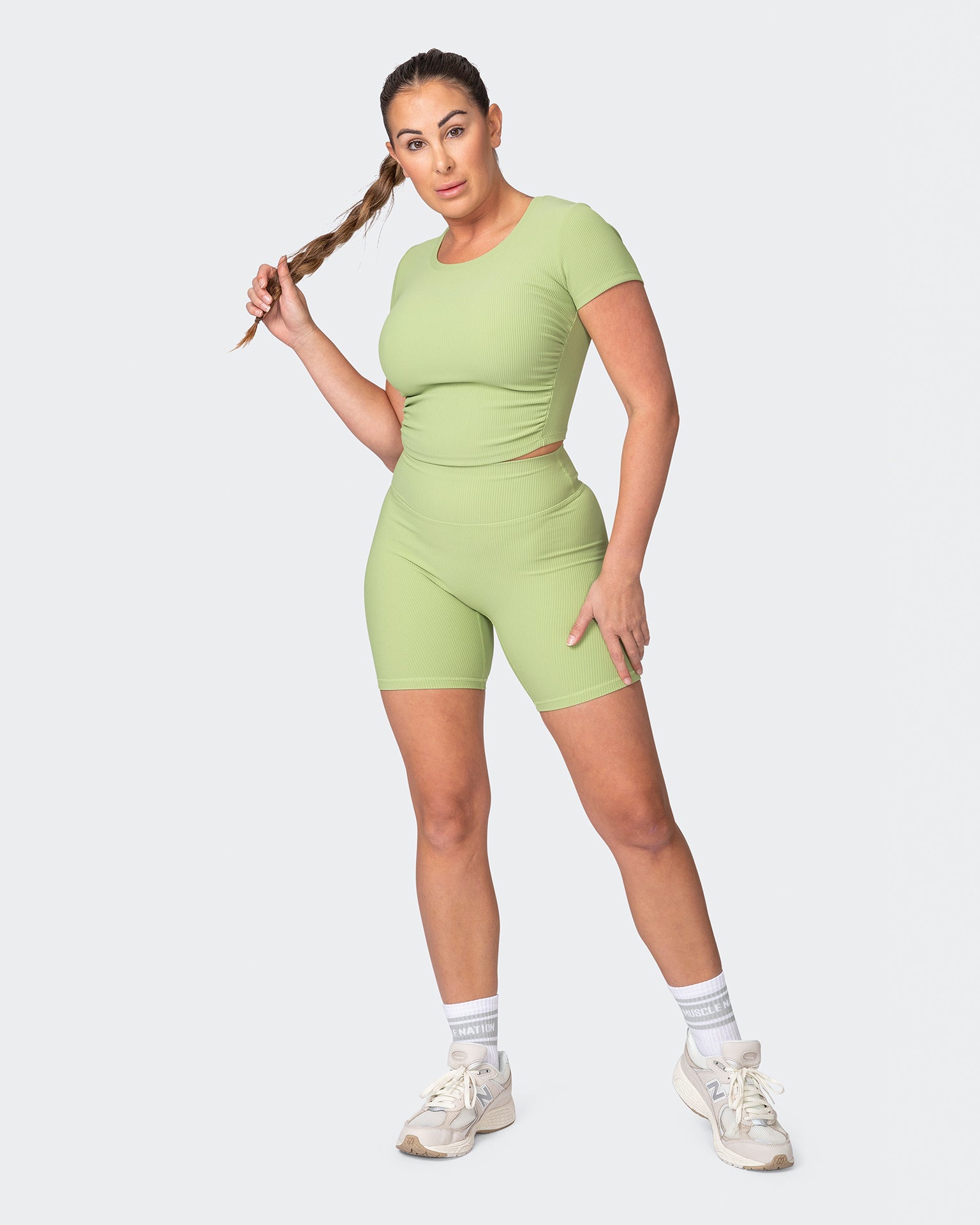 Rival Cropped Rib Top - Matcha-Tops-XXS-042301MTCHA-XXS-MNAPPRL23198-7-Muscle Nation