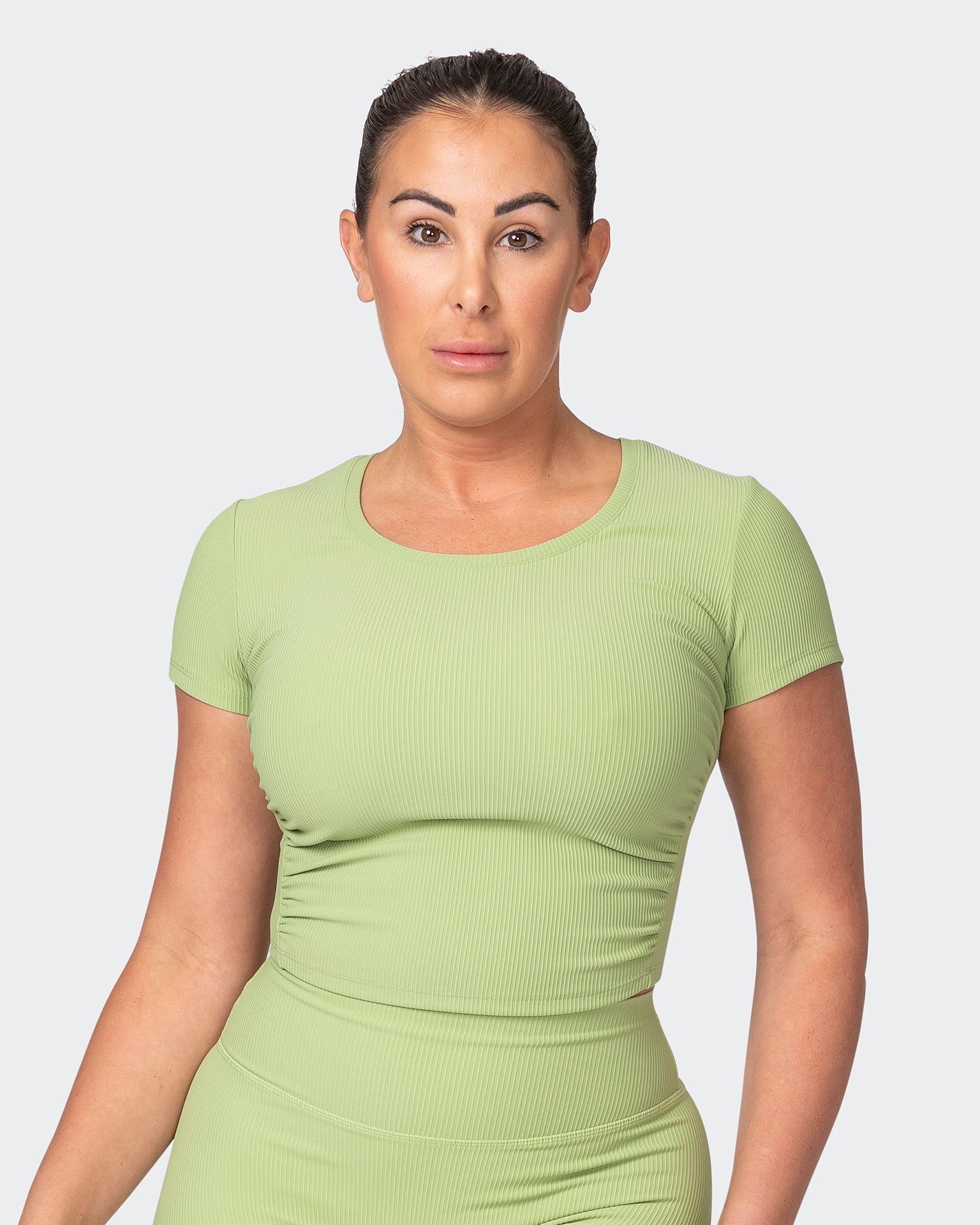 Rival Cropped Rib Top - Matcha-Tops-XXS-042301MTCHA-XXS-MNAPPRL23198-1-Muscle Nation