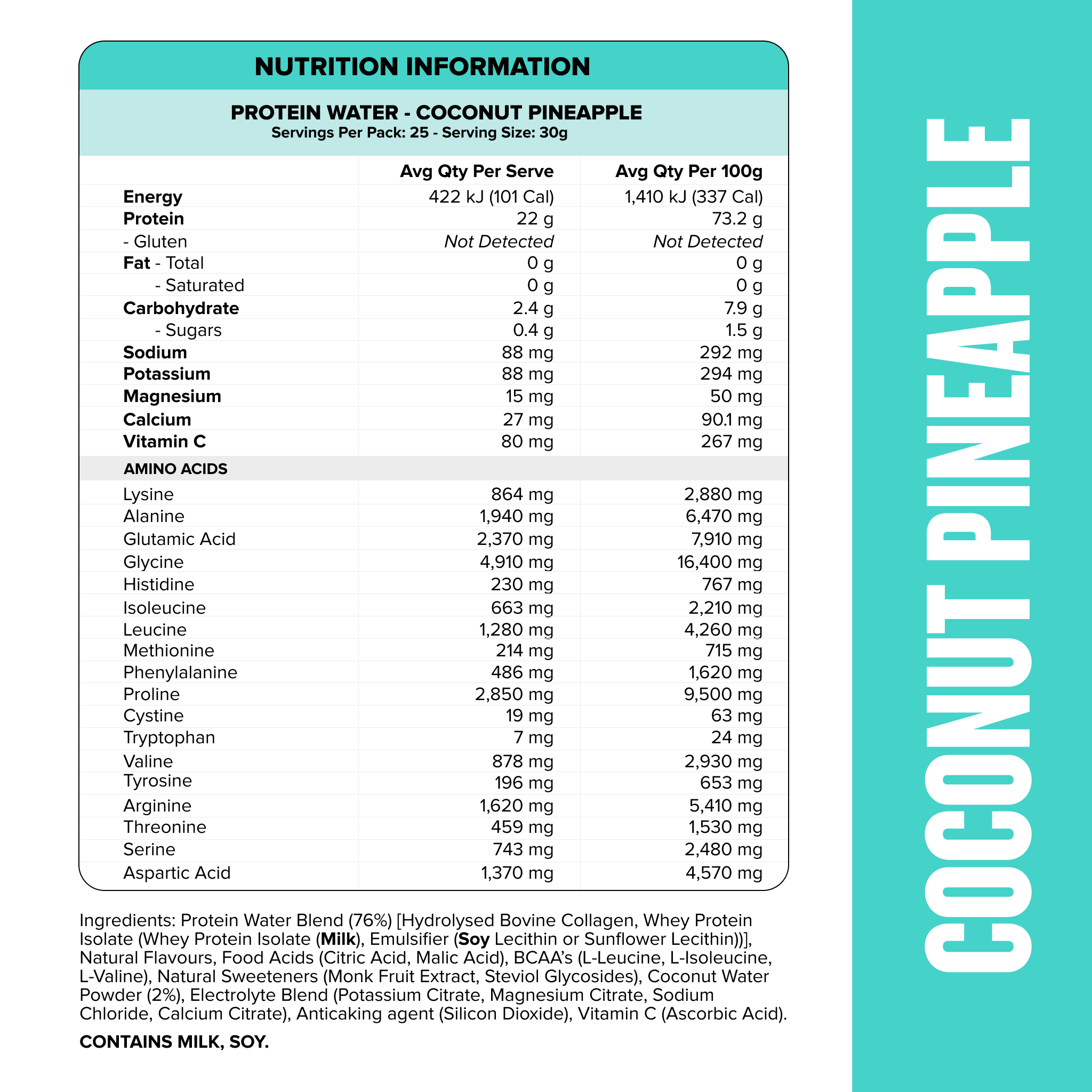 PROTEIN WATER - Coconut Pineapple - 25 serves-Protein Waters-MNSUPPS0379-9359054002838-3-Muscle Nation