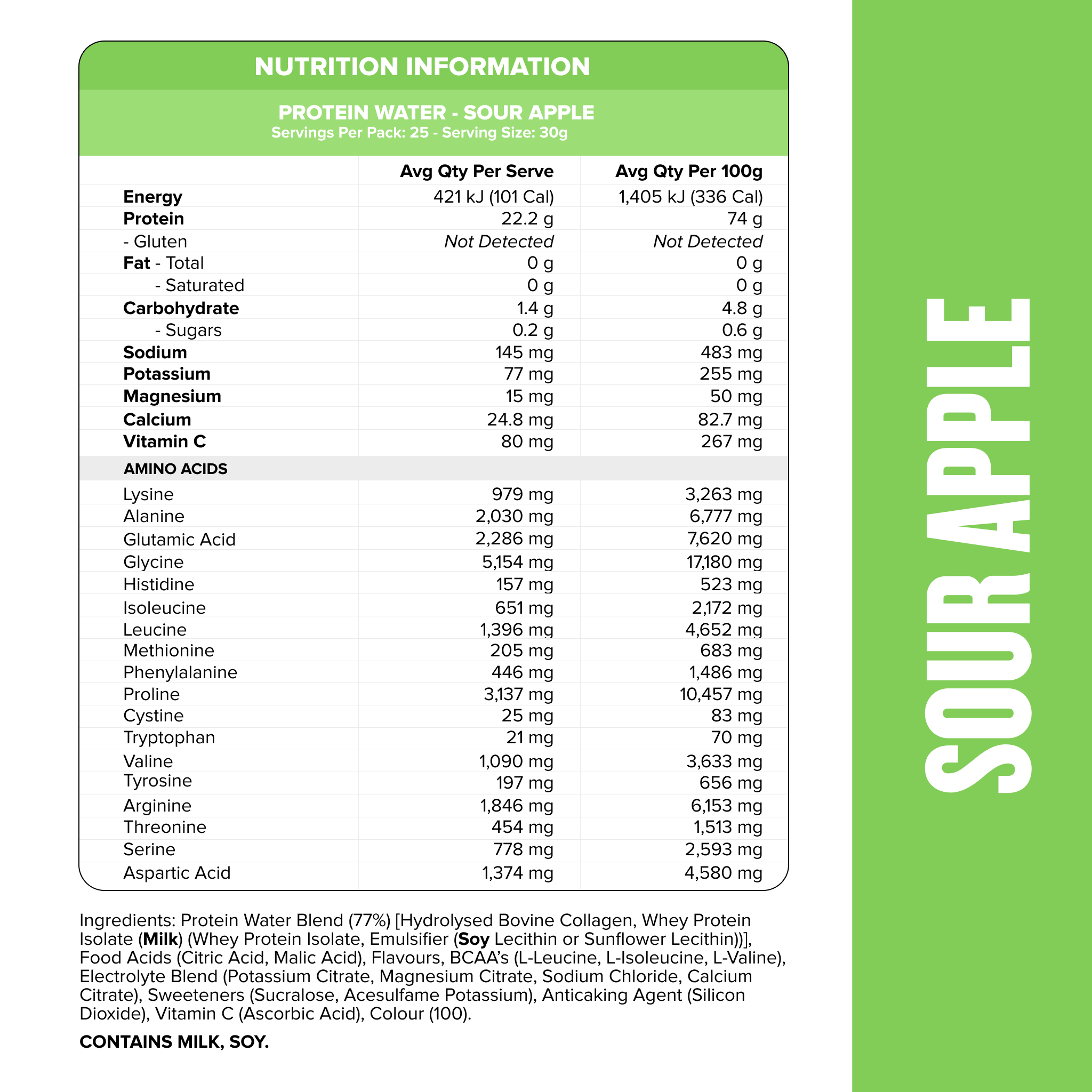 PROTEIN WATER - Sour Apple - 25 serves-Protein Waters-MNSUPPS0381-9359054002807-3-Muscle Nation
