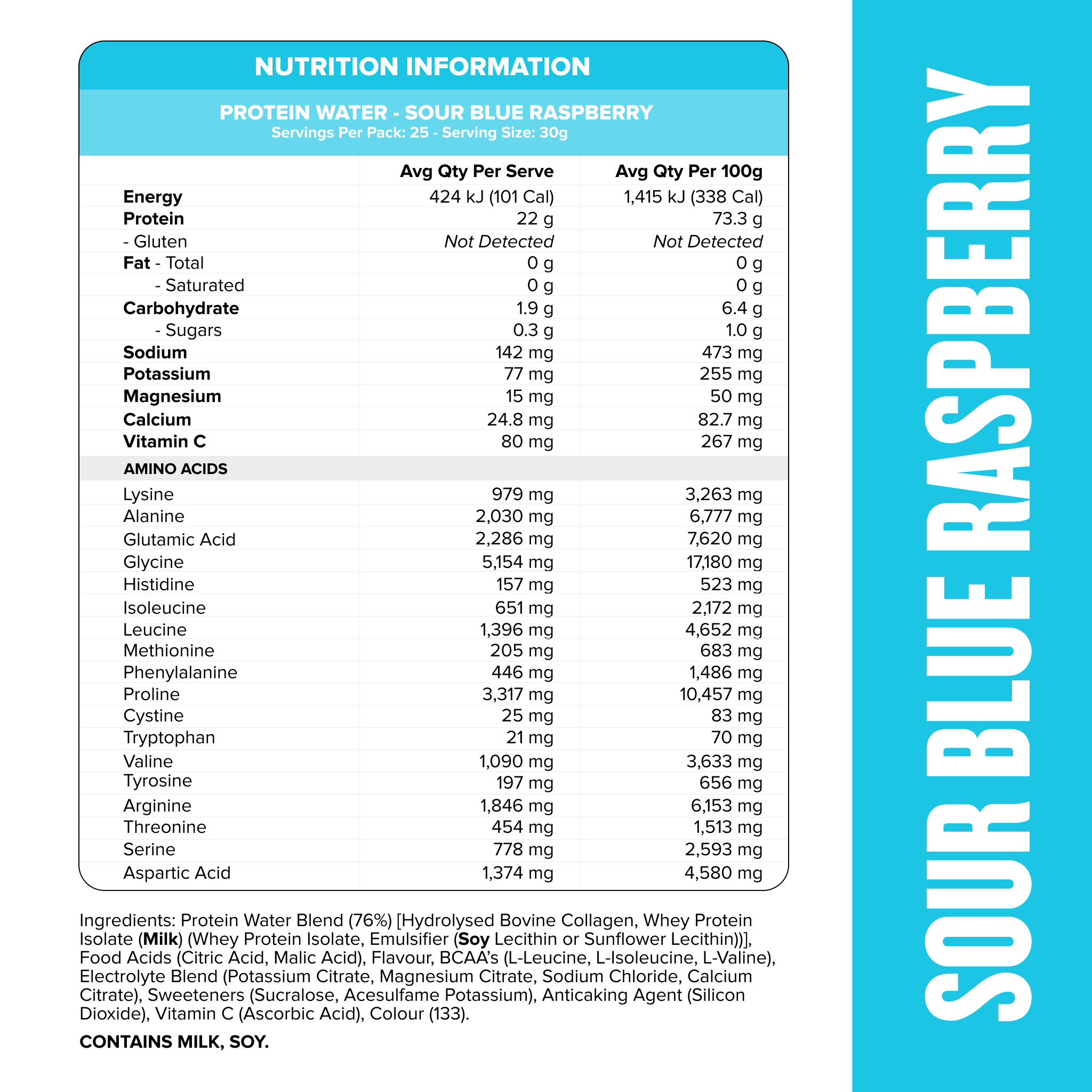 PROTEIN WATER - Sour Blue Raspberry - 25 serves-Protein Waters-MNSUPPS0380-9359054002784-3-Muscle Nation