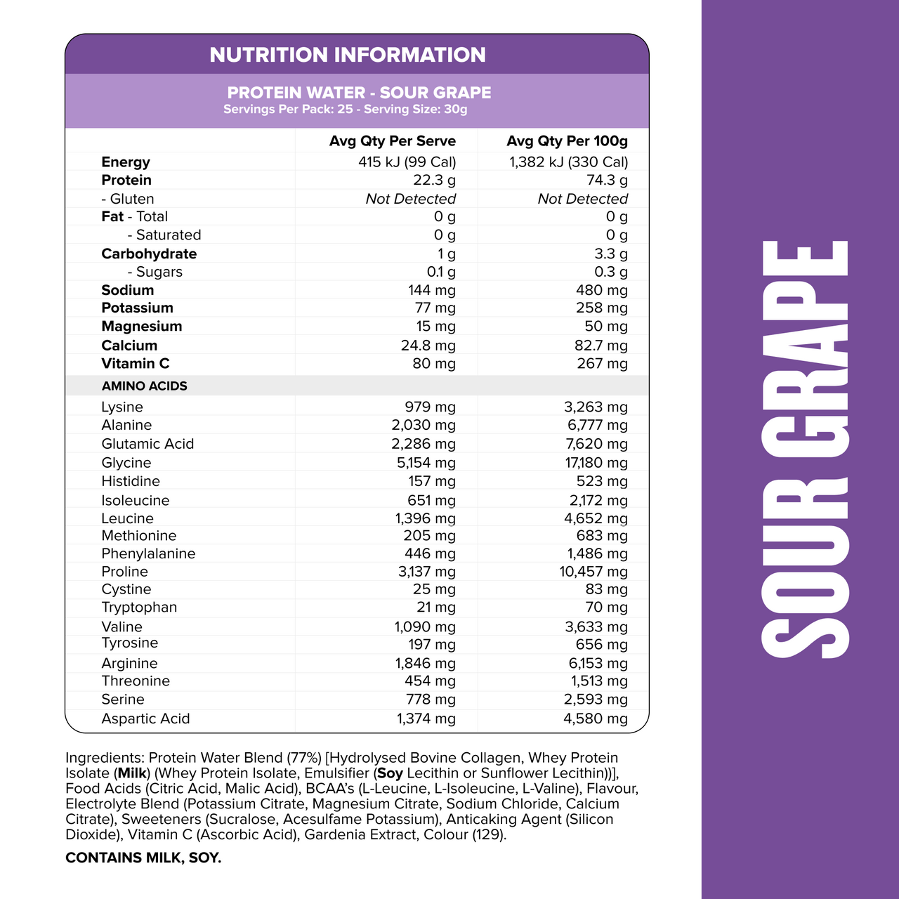PROTEIN WATER - Sour Grape - 25 serves-Protein Waters-MNSUPPS0383-9359054002791-3-Muscle Nation