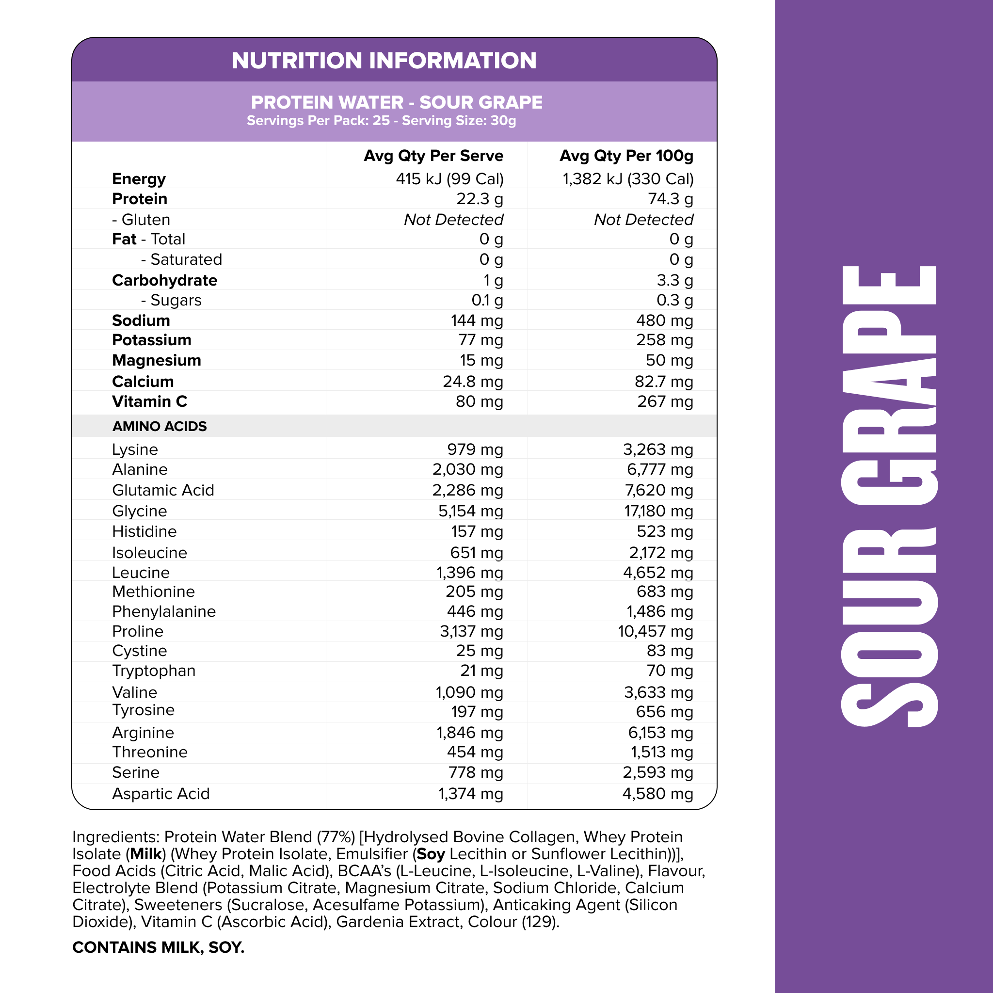 PROTEIN WATER - Sour Grape - 25 serves-Protein Waters-MNSUPPS0383-9359054002791-3-Muscle Nation